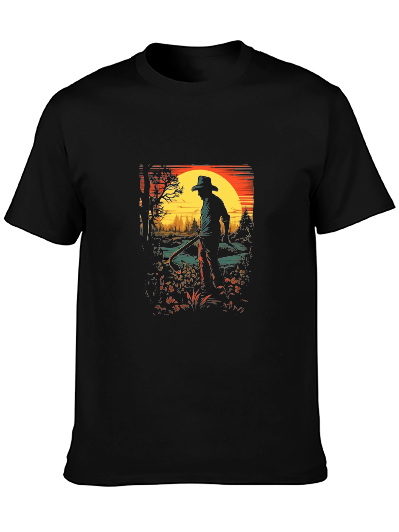 Black Vintage Sunset Cowboy Graphic Tee view 3