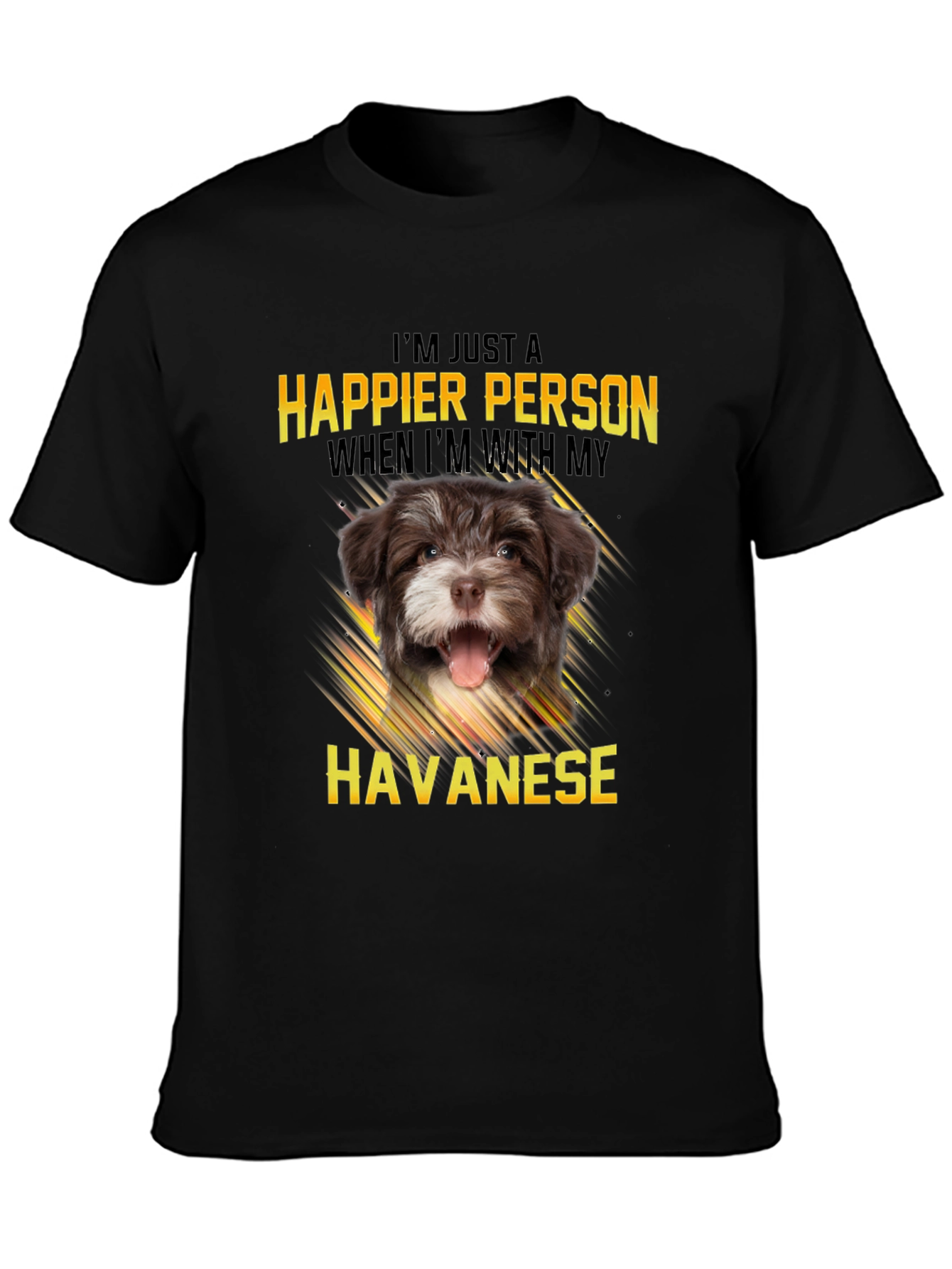 Black Happier Person Havanese Dog T-Shirt view 3