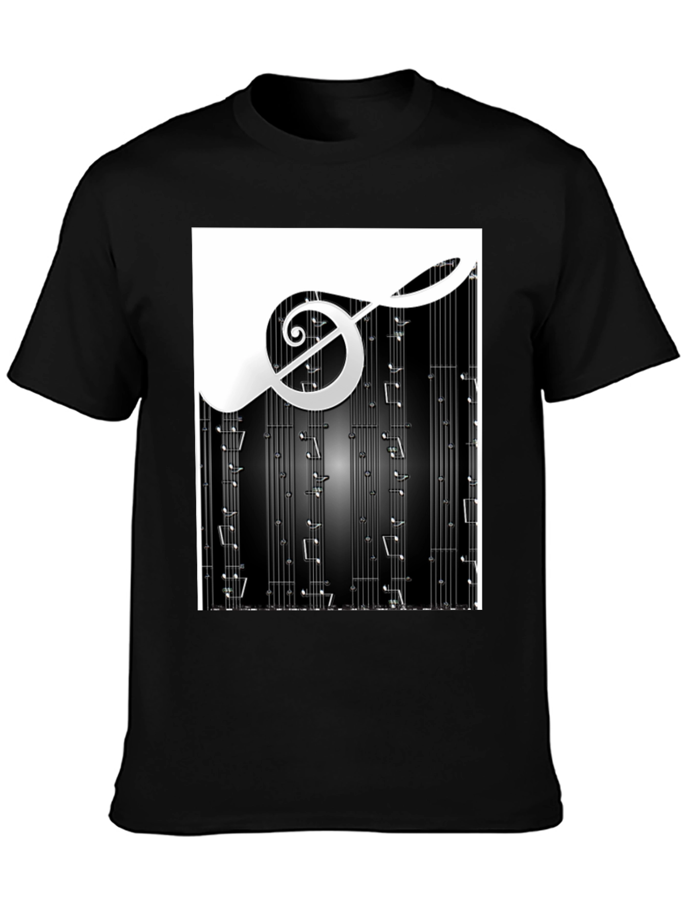 Black Music Notes Graphic Print Black T-Shirt view 3