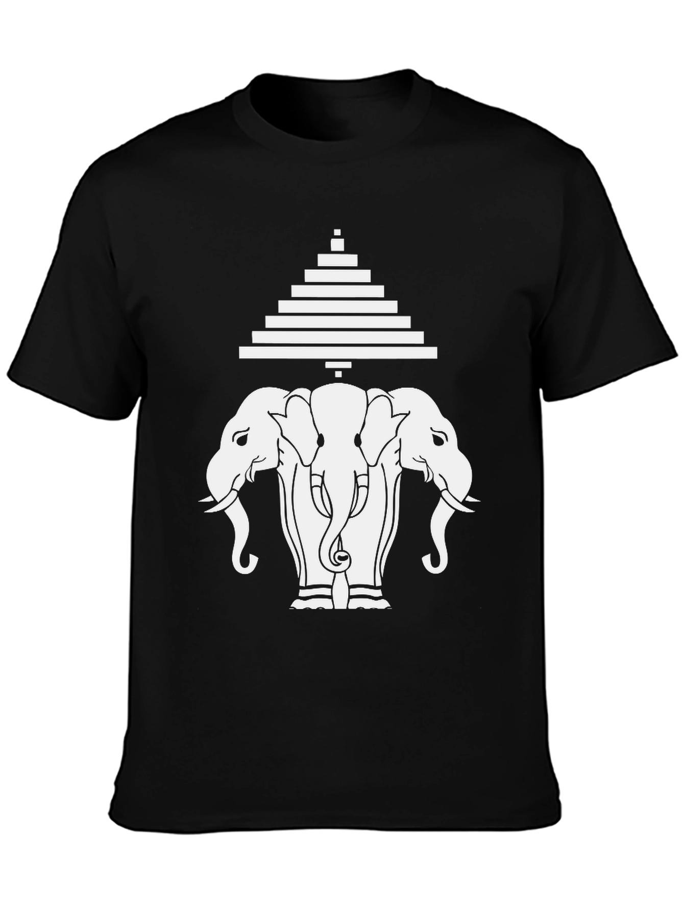 Black Three Elephant Head Graphic Black T-Shirt view 3