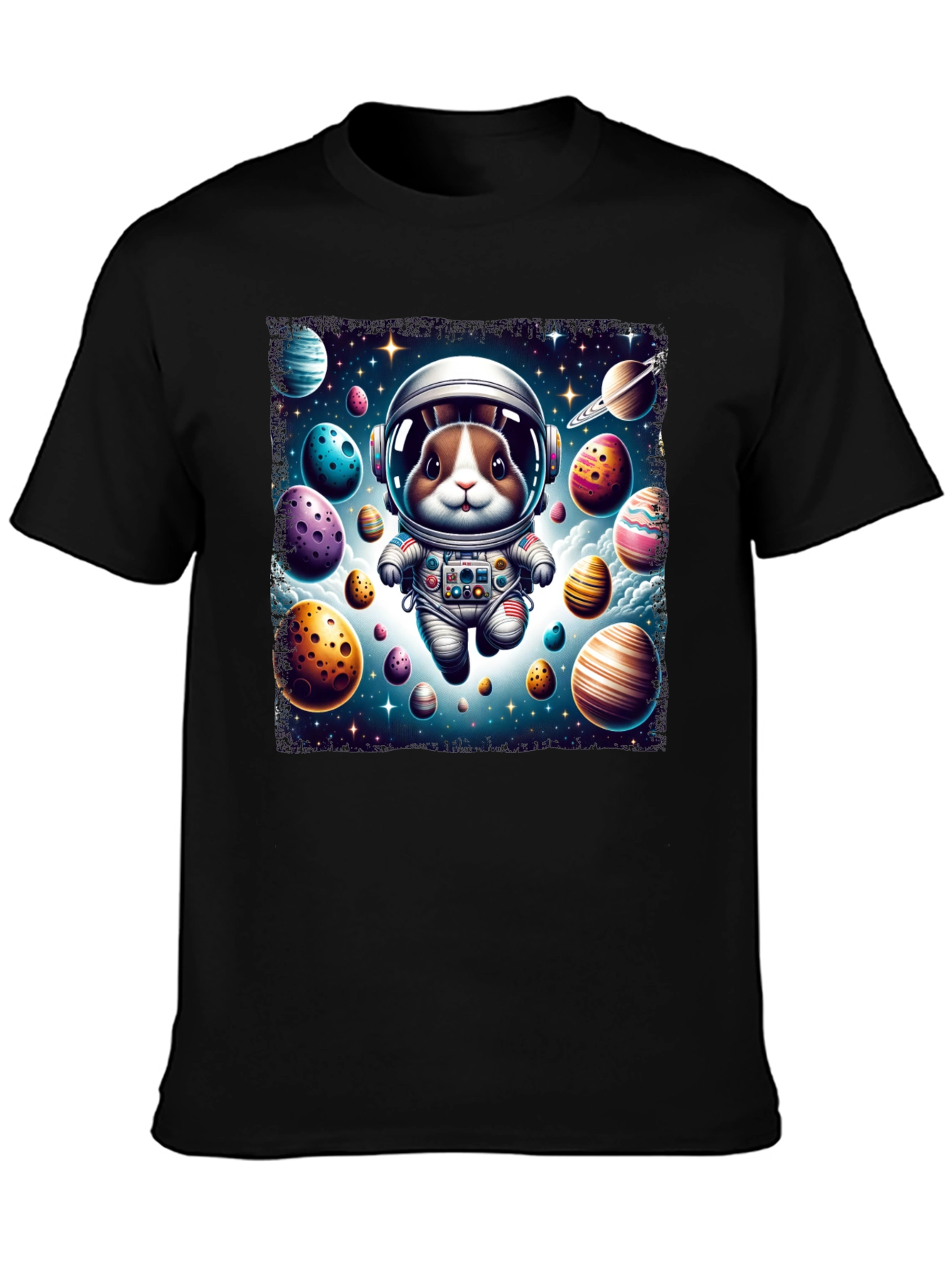 Black Space Bunny Easter Egg Universe Graphic Tee view 3