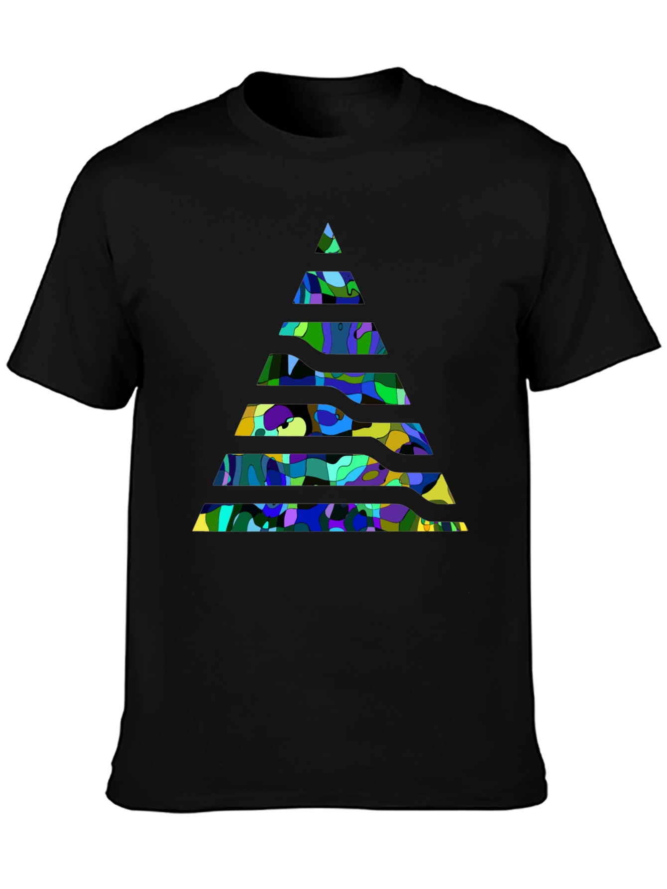 Black Abstract Geometric Pyramid Black T-Shirt view 3