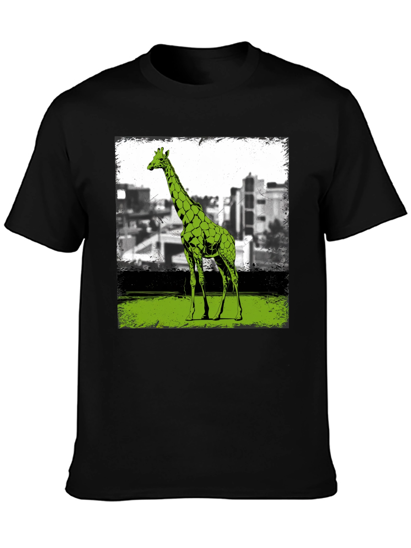 Black Giraffe Cityscape Graphic Tee - Cool Animal Print Shirt view 3