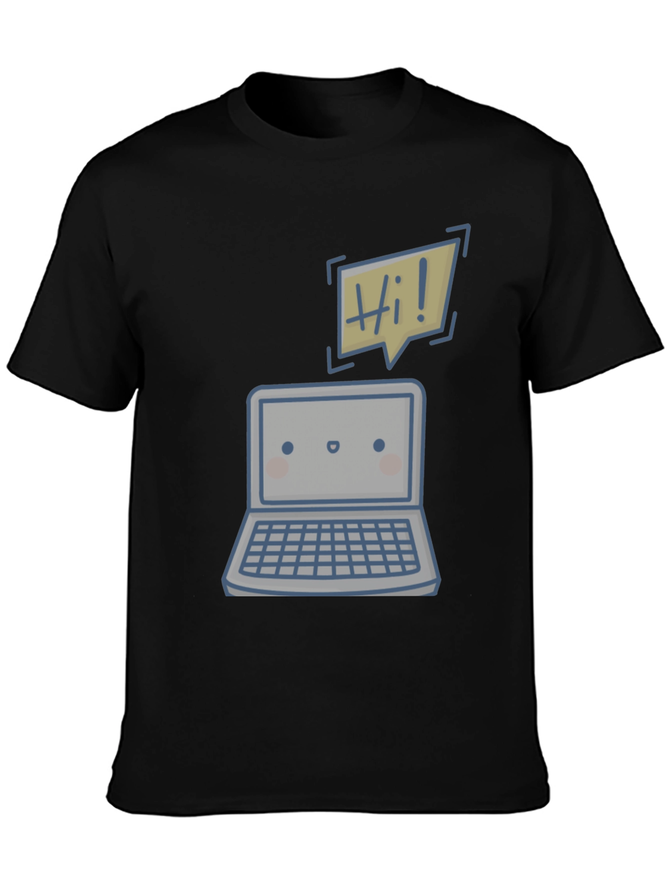 Black Cute Laptop "Hi!" Graphic Tee view 3