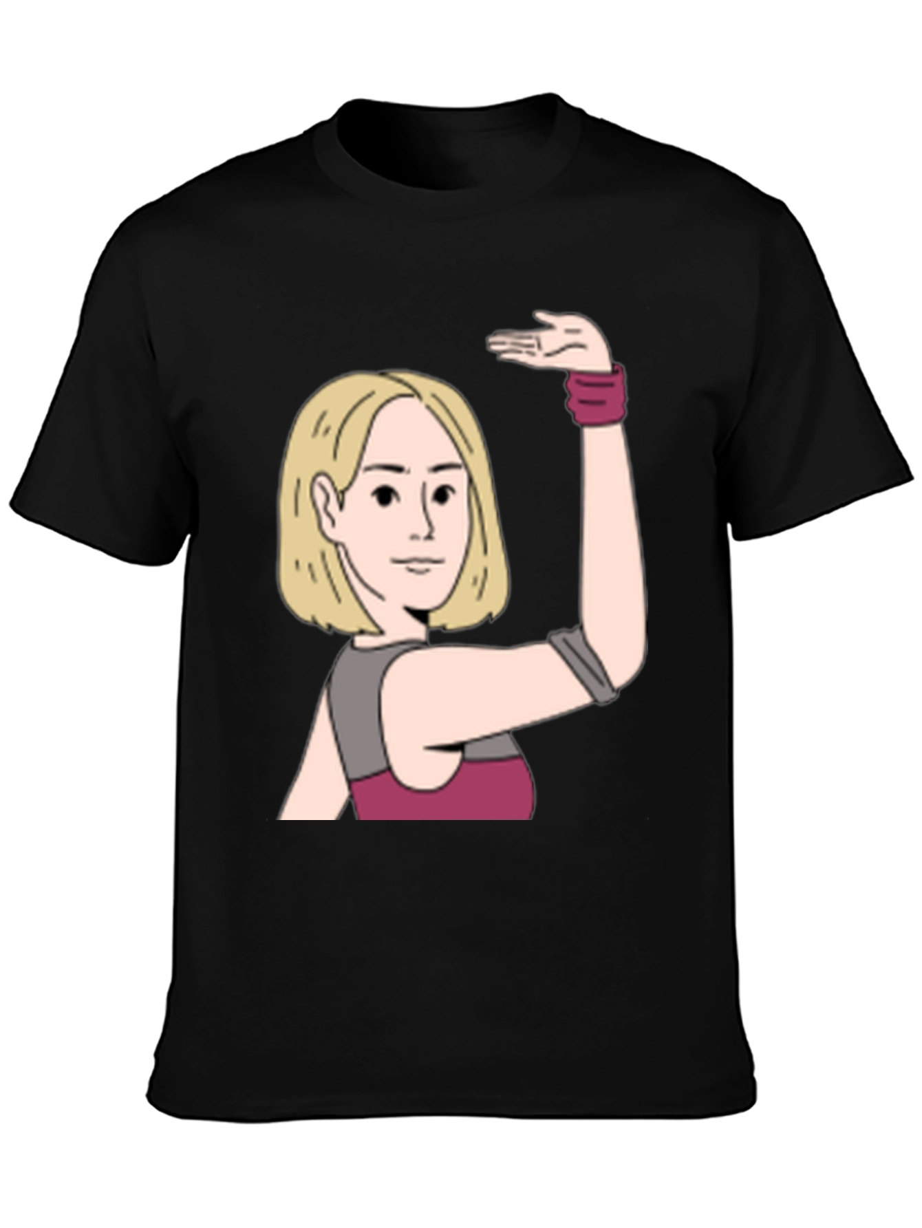 Black Cartoon Woman Graphic Print Black T-Shirt view 3
