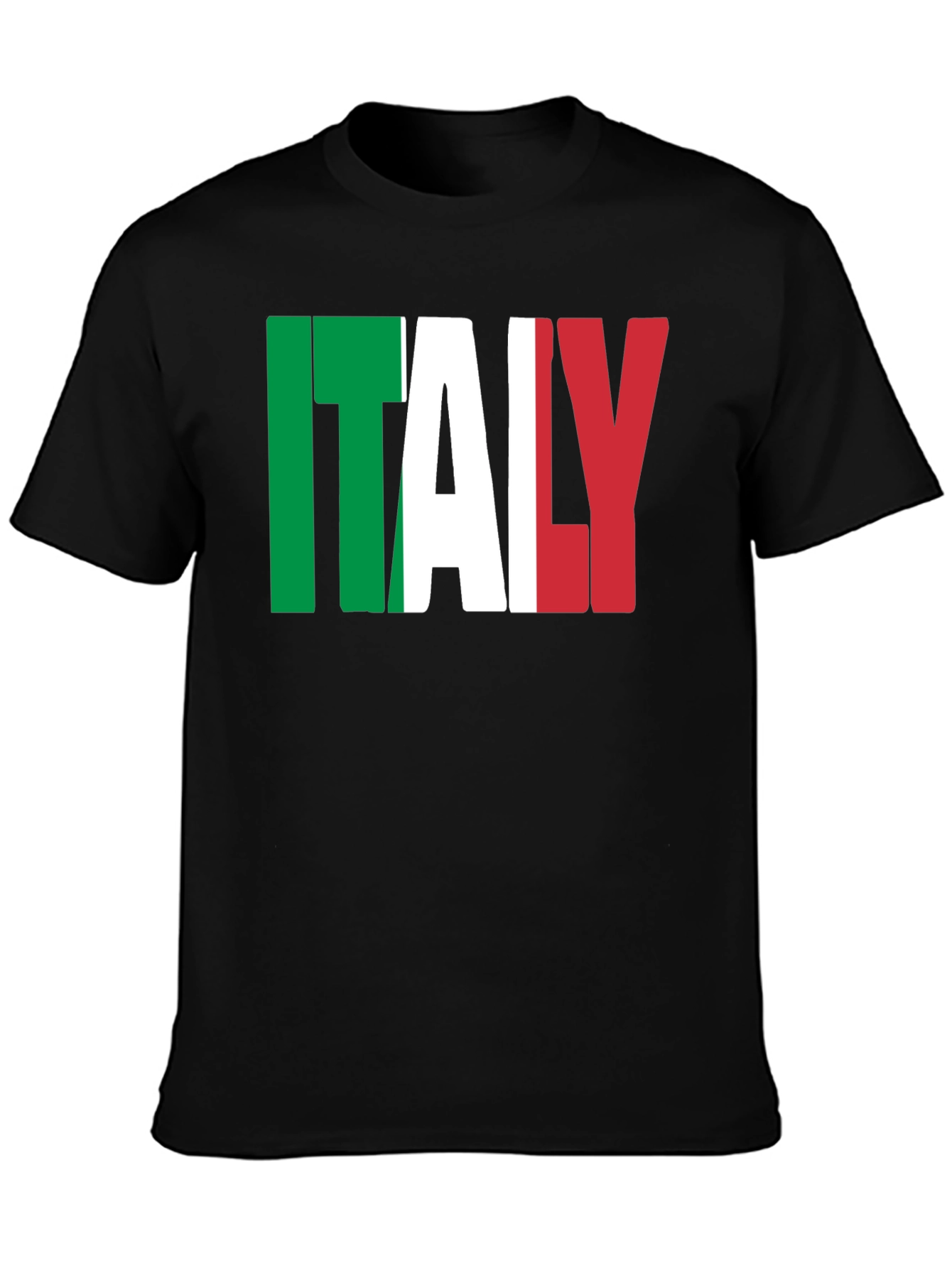 Black Italy Flag Graphic Print Black T-Shirt view 3