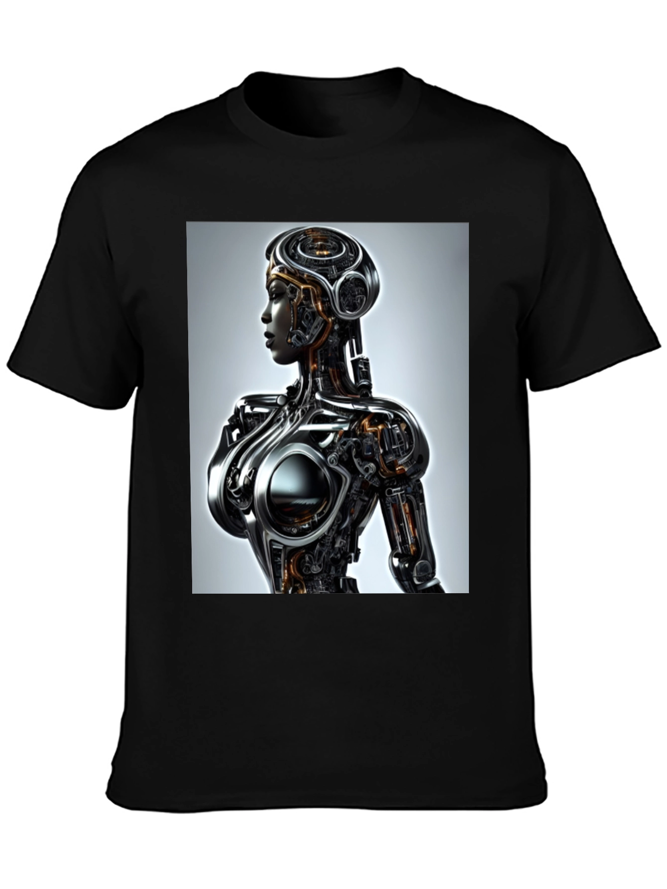 Black Futuristic Robot Woman Graphic Tee - Black view 3