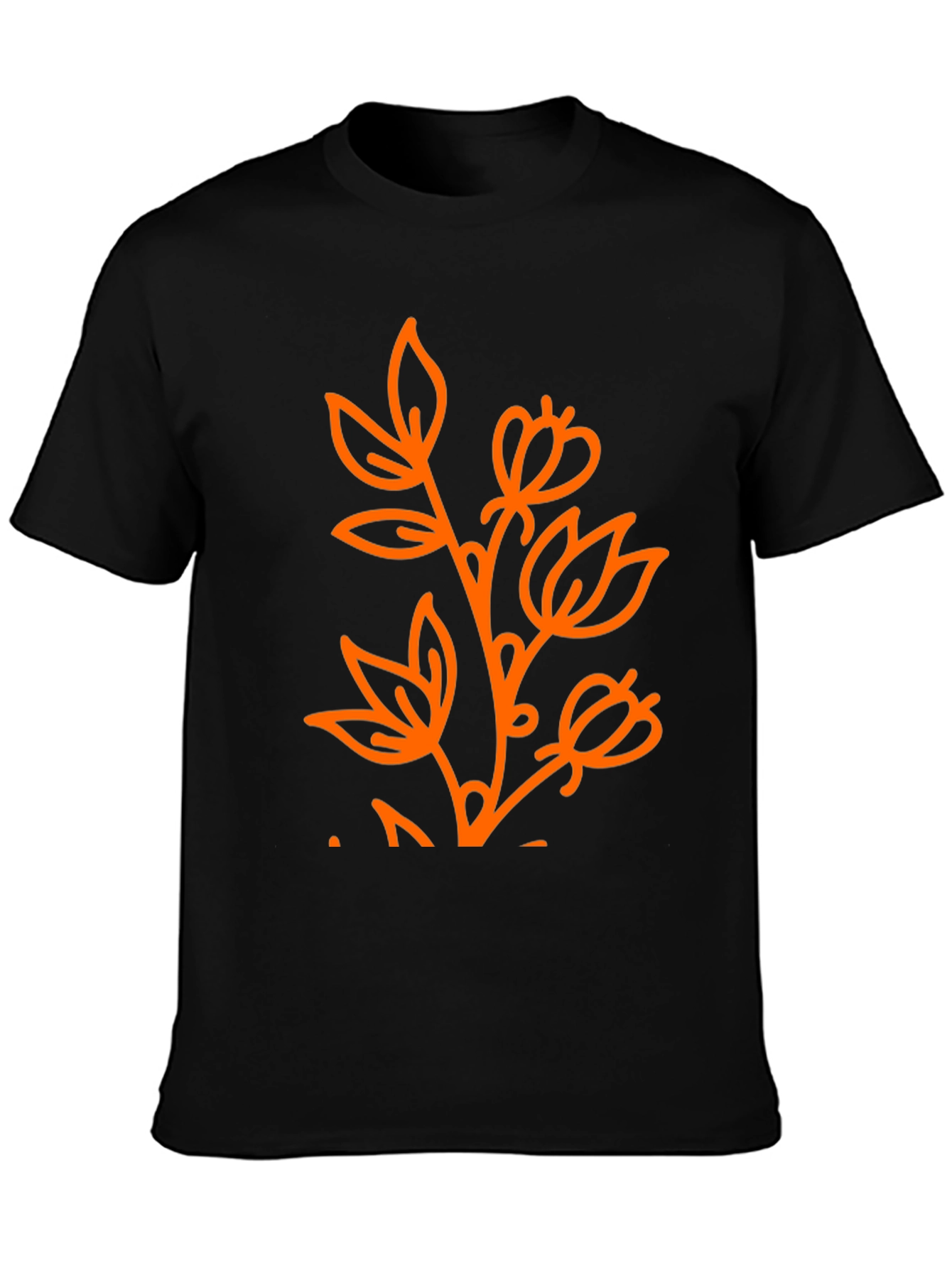 Black Black T-Shirt with Orange Floral Design view 3