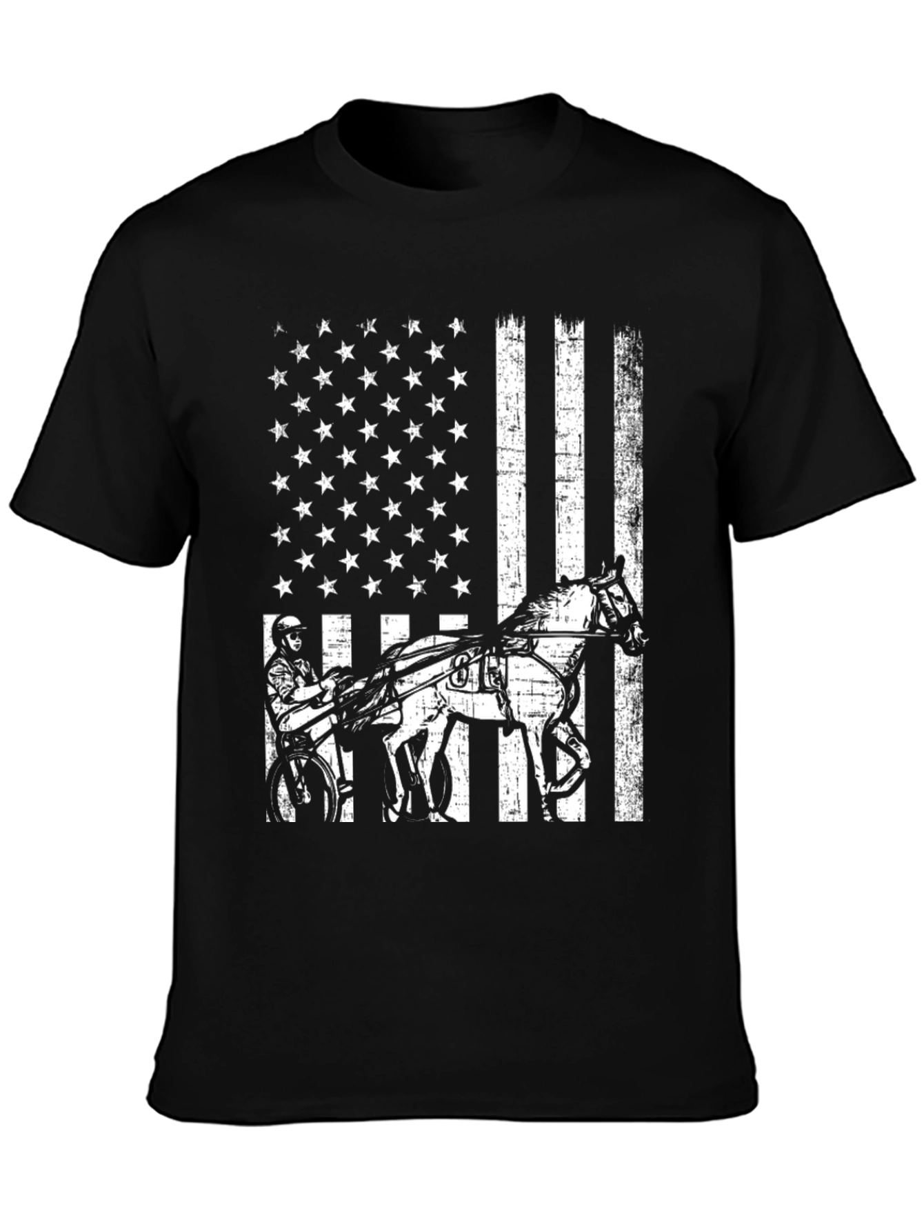 Black American Flag Horse Racing T-Shirt view 3