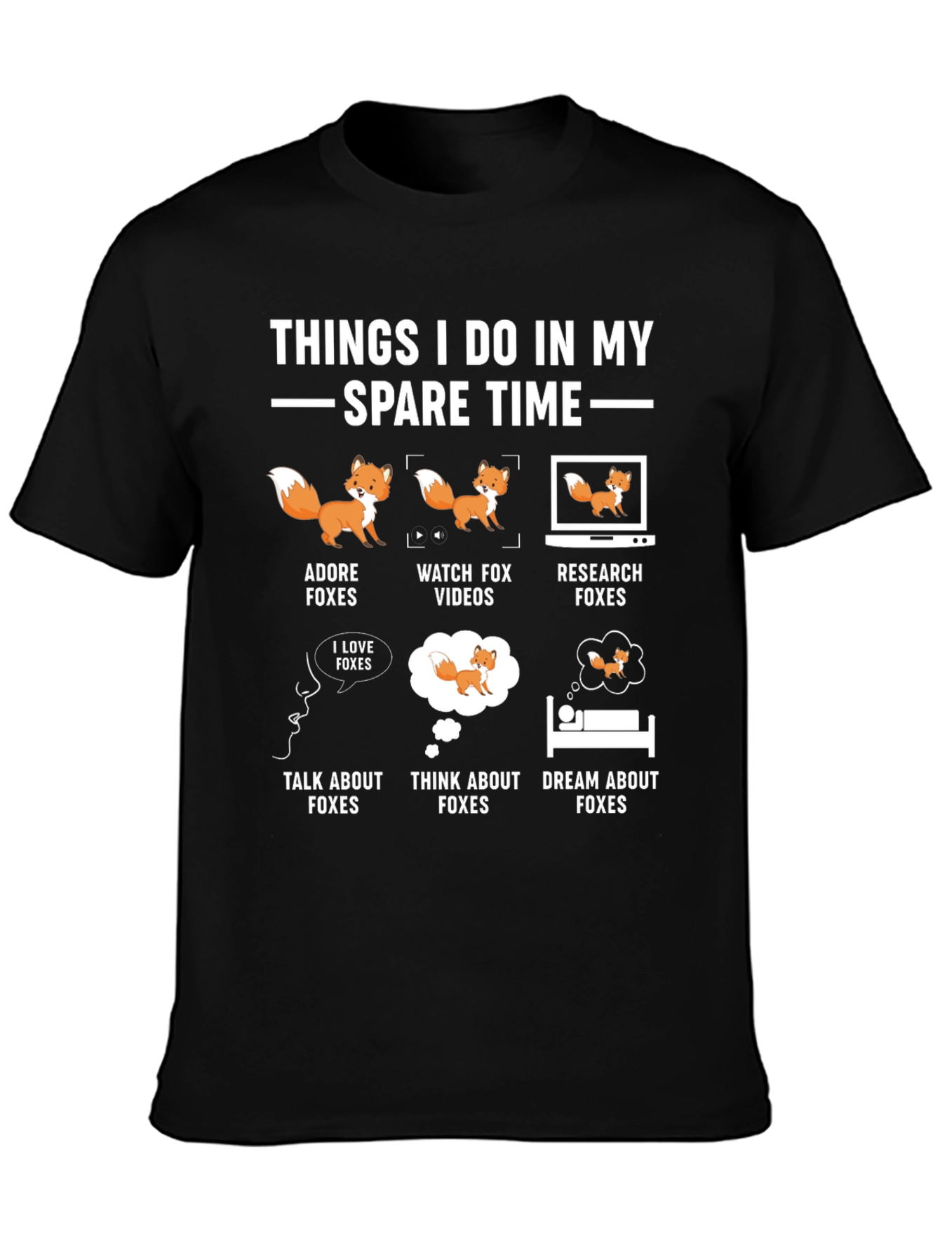 Black Funny Fox Lover T-Shirt - My Spare Time view 3