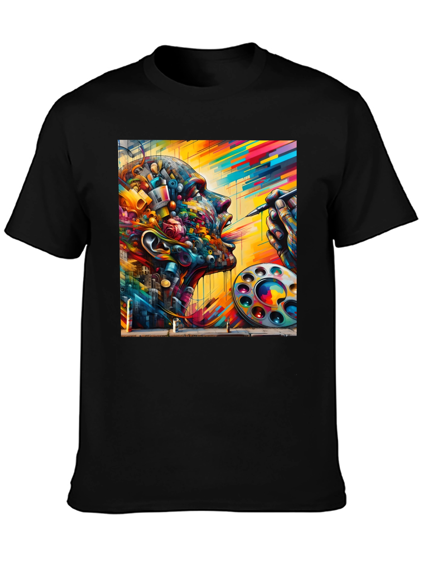 Black Artistic Mind T-Shirt - Colorful Abstract Design view 3
