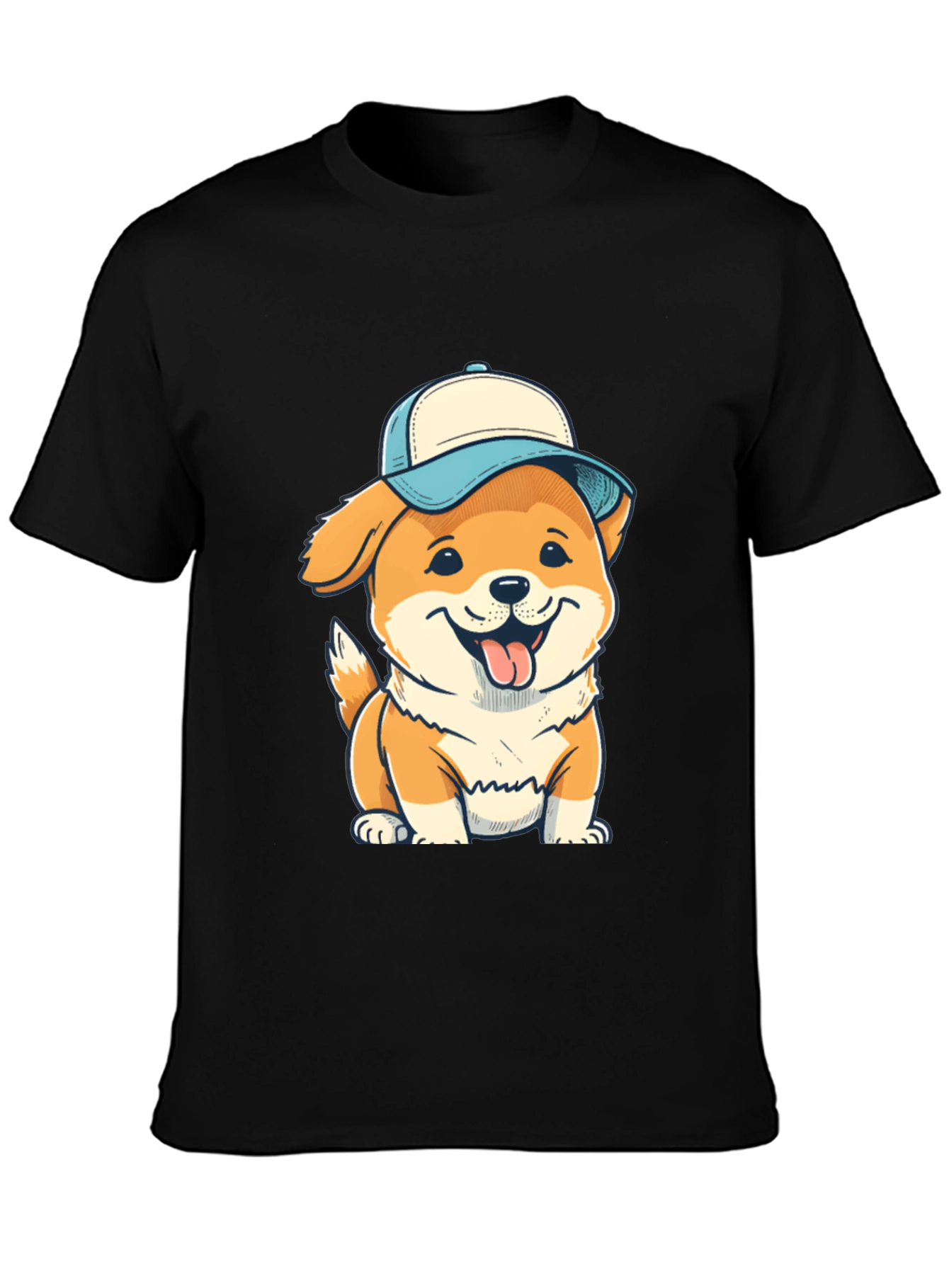 Black Dog with Cap T-Shirt - Fun & Stylish Black Tee view 3