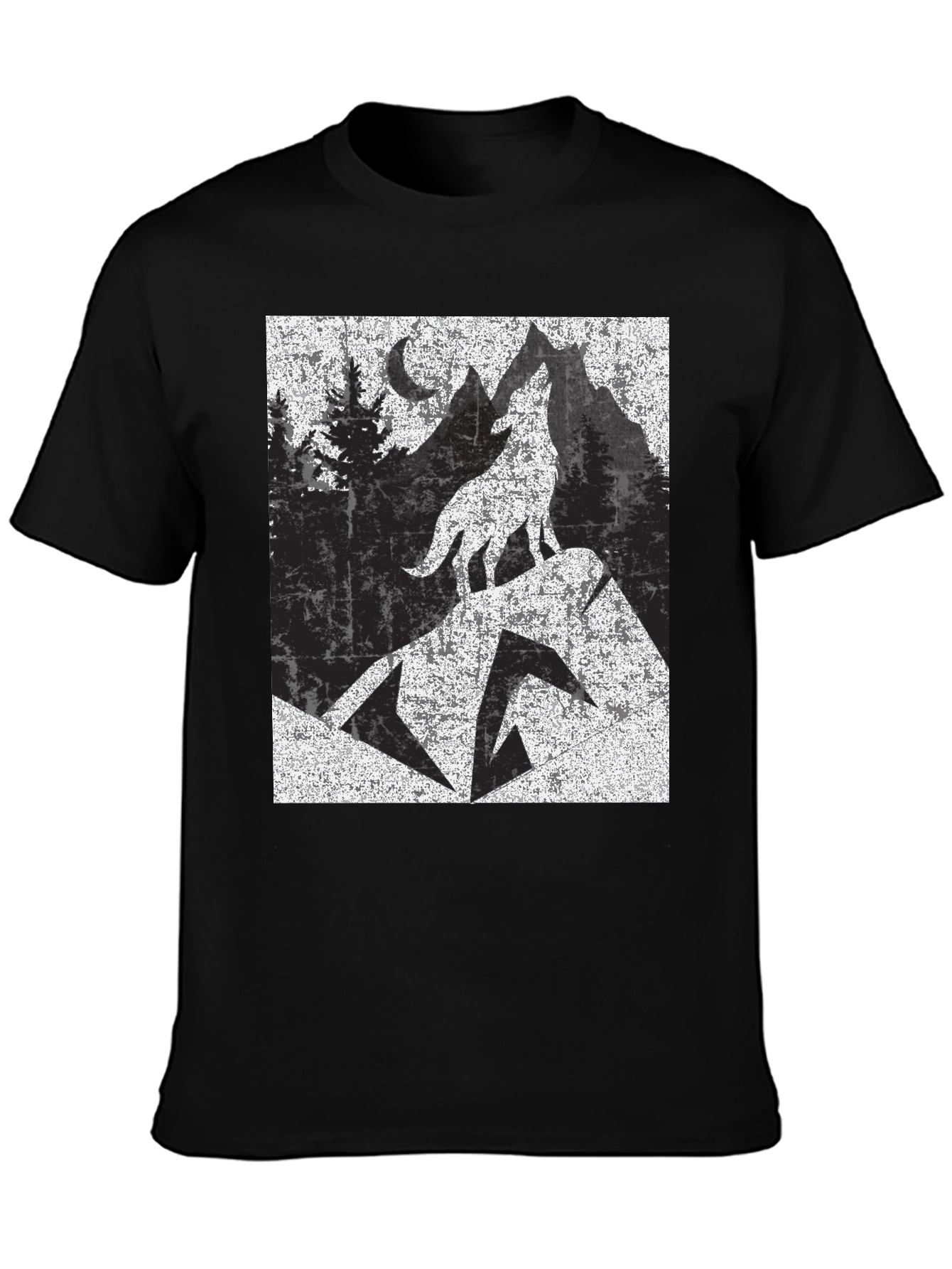 Black Wolf Howling at Moon Tee view 3