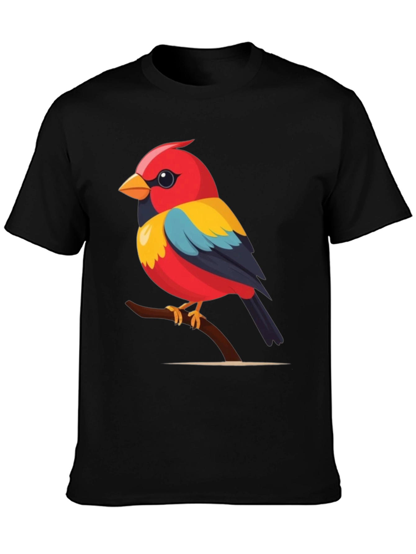 Black Bird on Branch Graphic Tee - Black Cotton Casual Shirt view 3