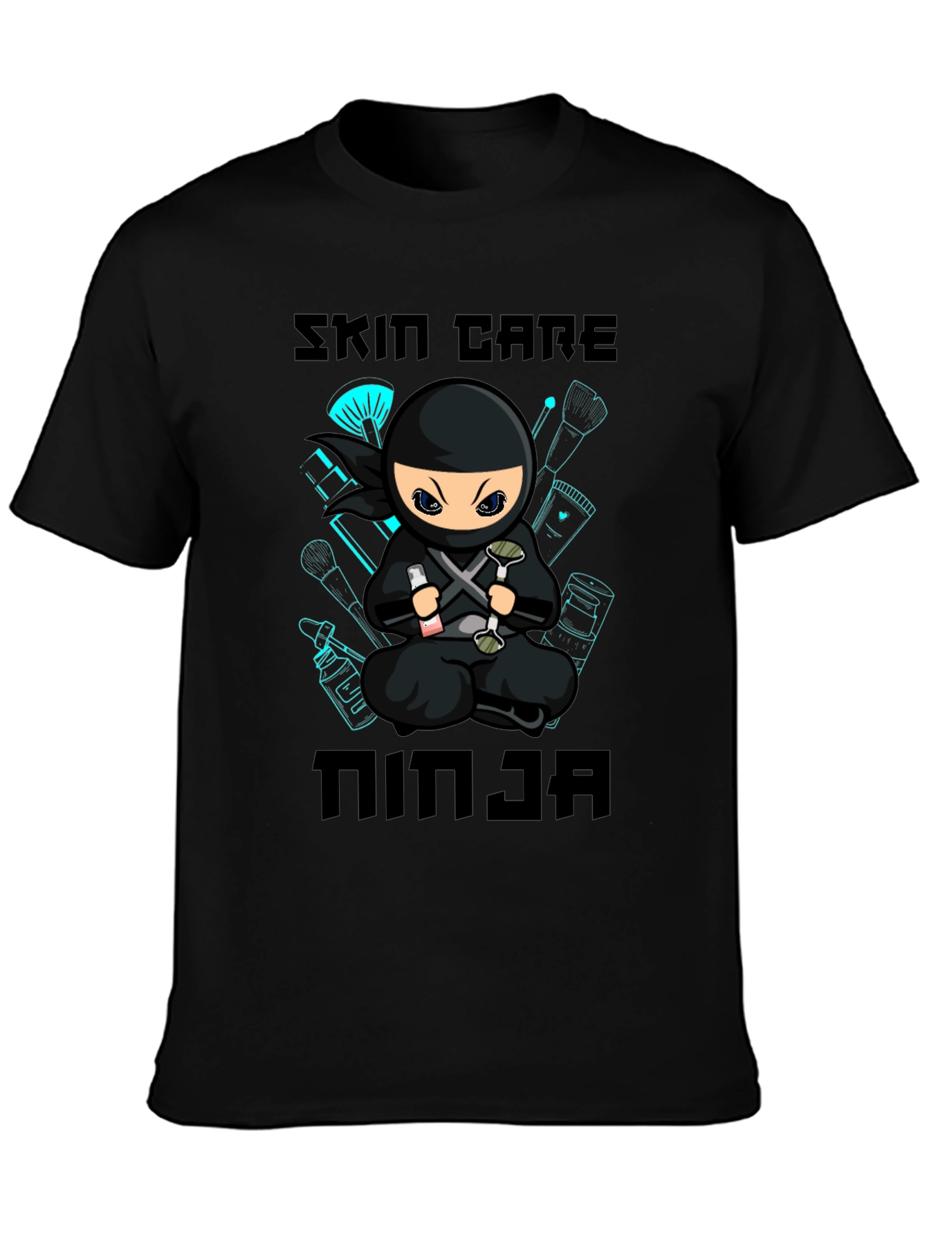 Black Skin Care Ninja T-Shirt - Black Cotton Graphic Tee view 3