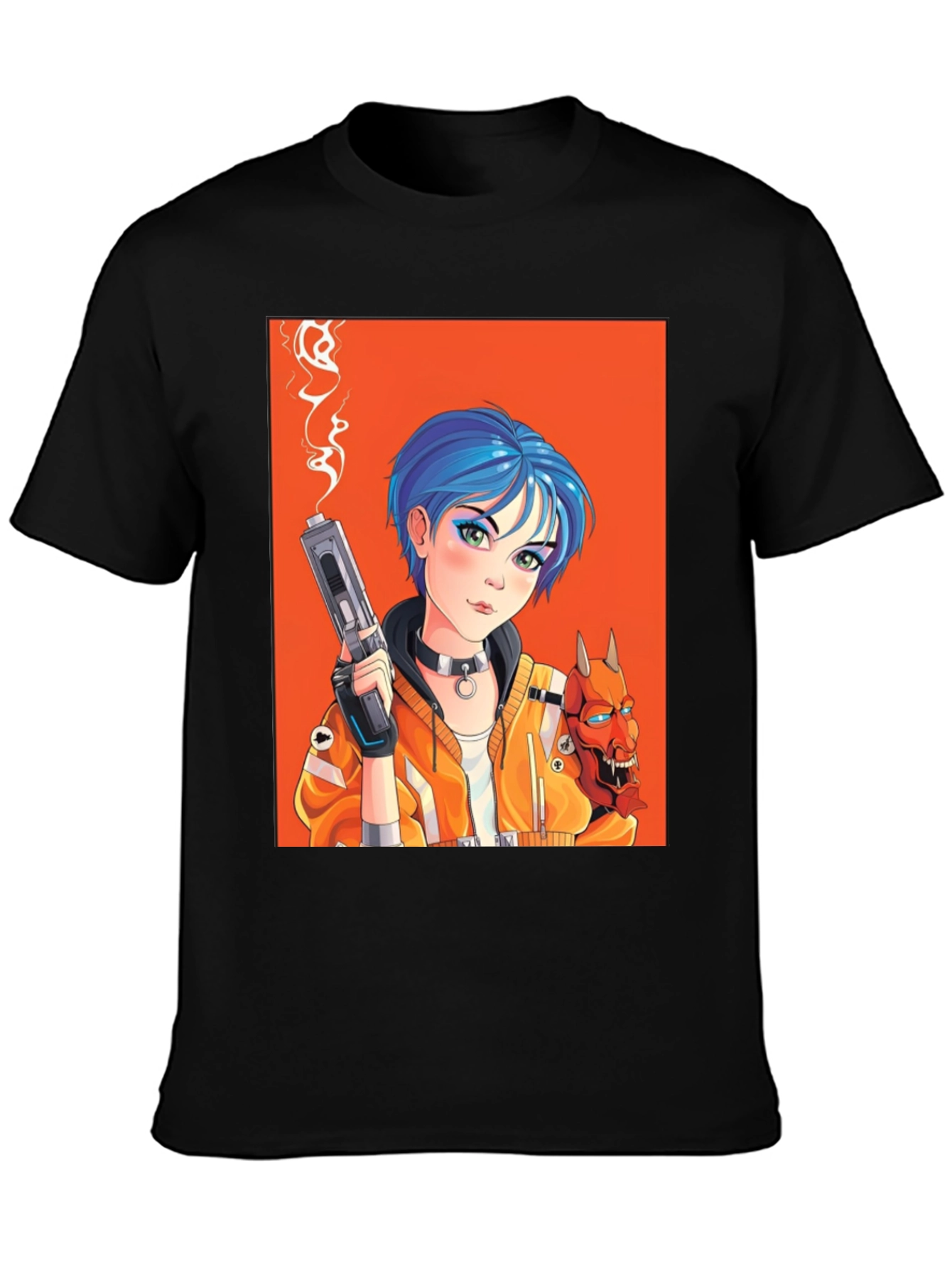Black Anime Girl with Gun Black T-Shirt view 3