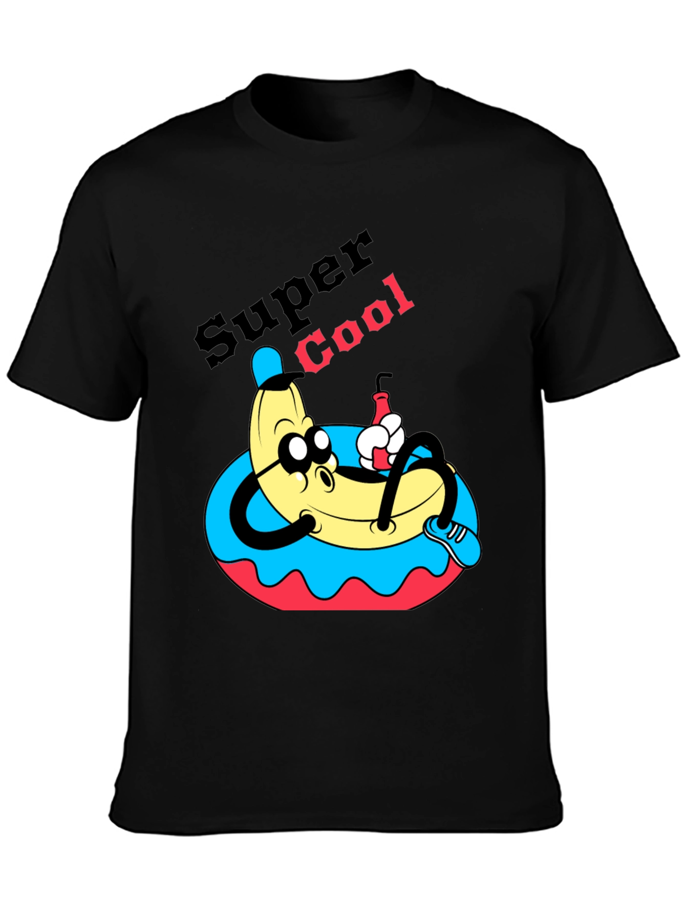 Black Super Cool Banana T-Shirt - Relaxed Cartoon Graphic Tee view 3