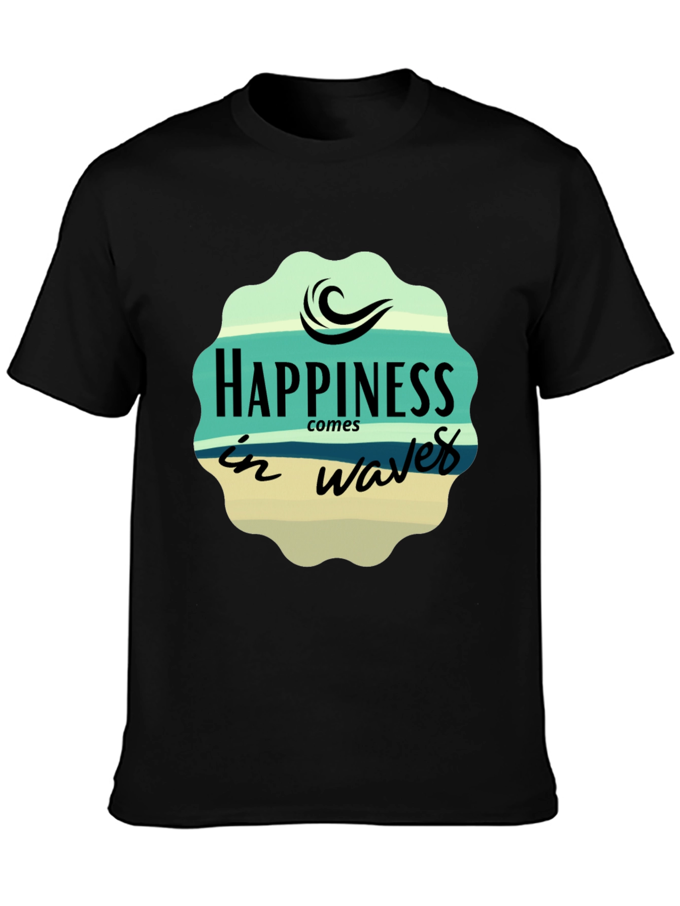 Black Happiness Comes in Waves Graphic T-Shirt view 3