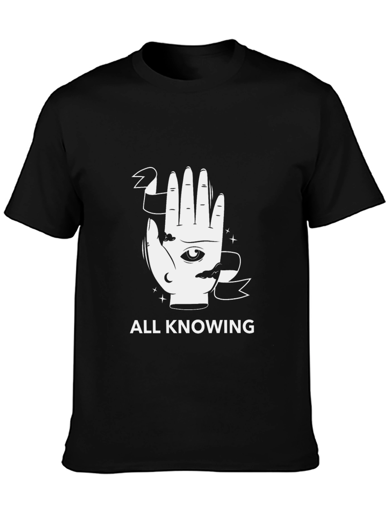 Black All Knowing Graphic Tee - Unisex Black T-Shirt view 3
