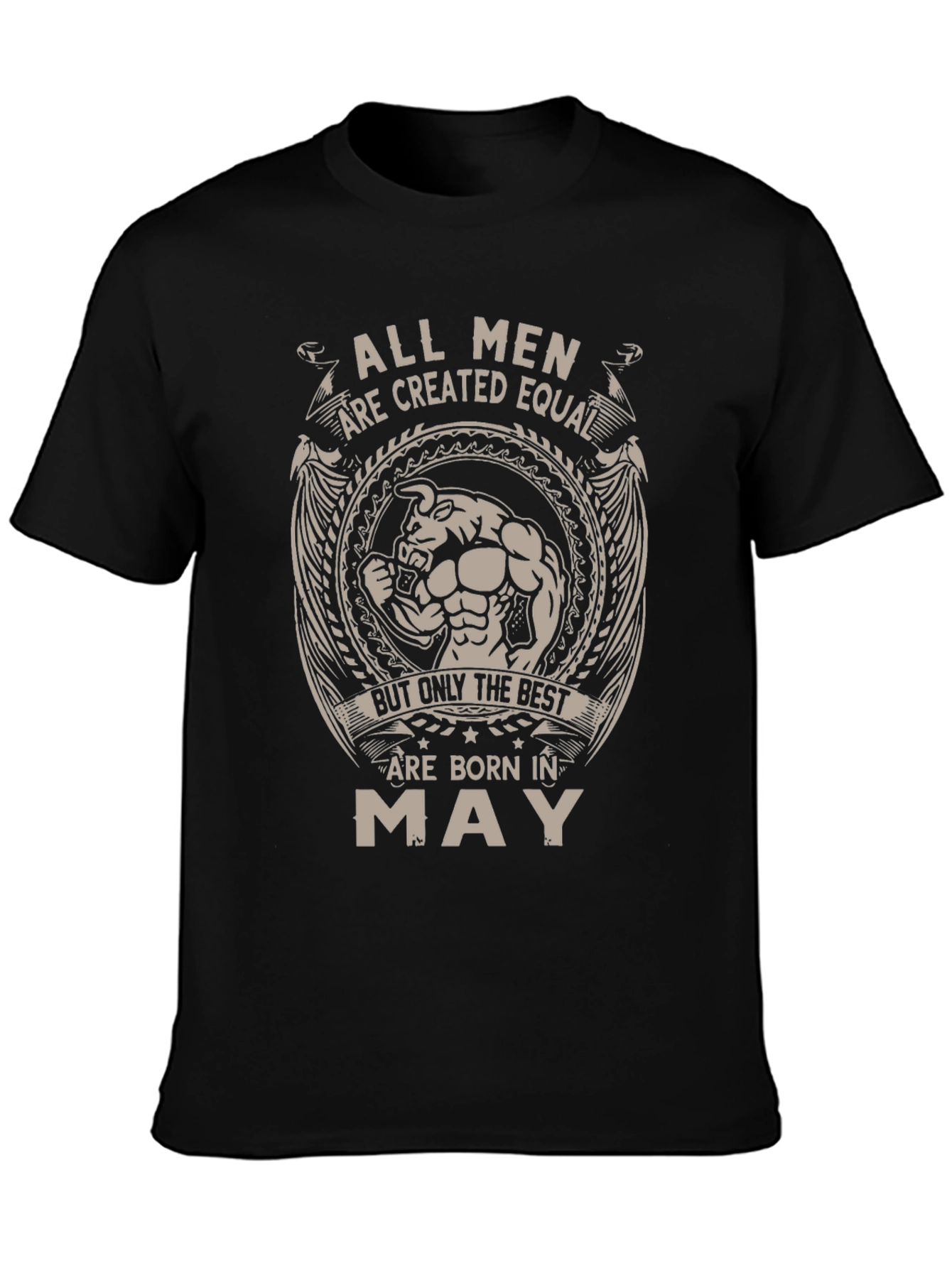 Black Men's "Born In May" Graphic Tee - Black Cotton Blend view 3