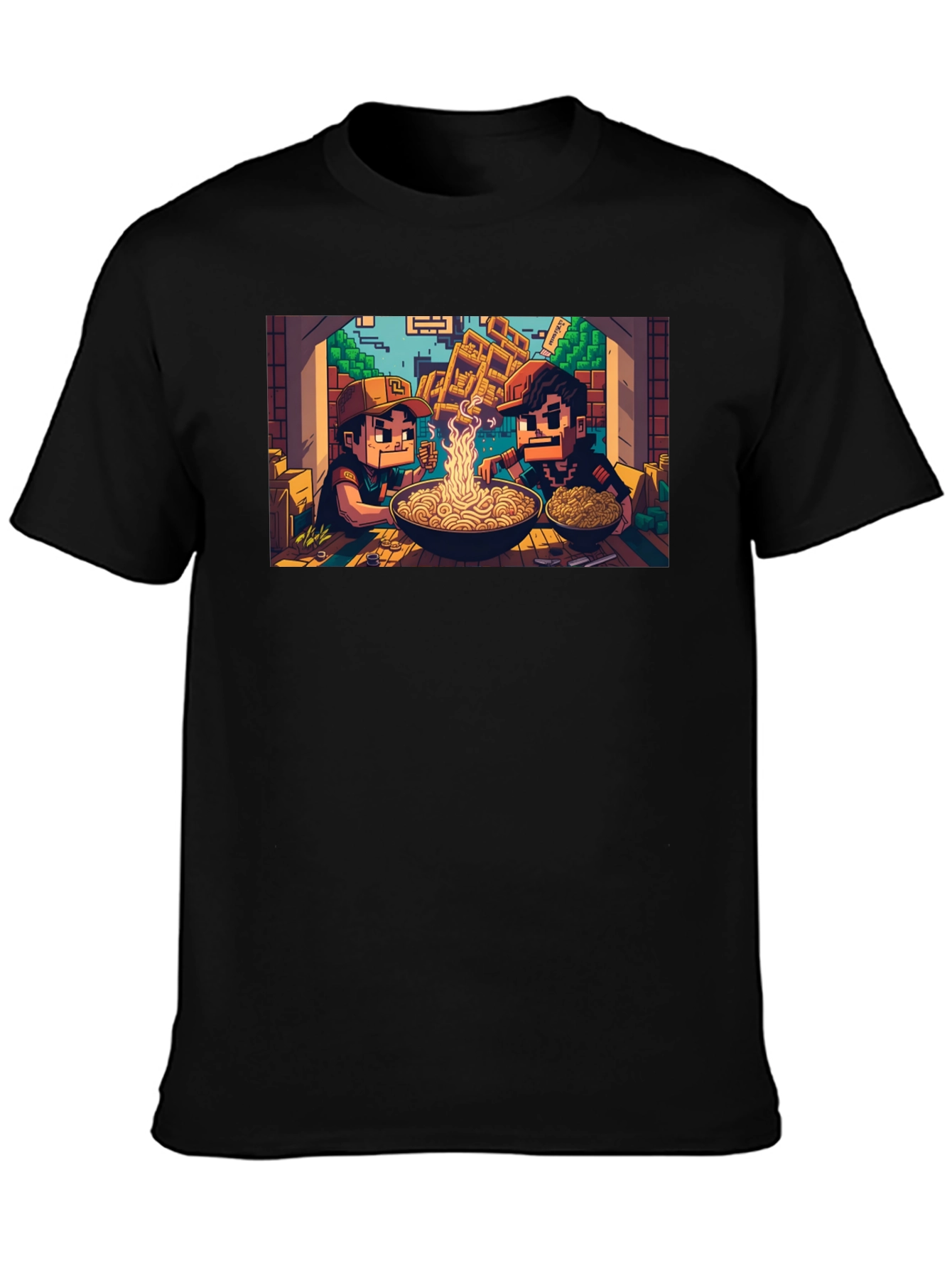 Black Pixel Art Ramen T-Shirt view 3