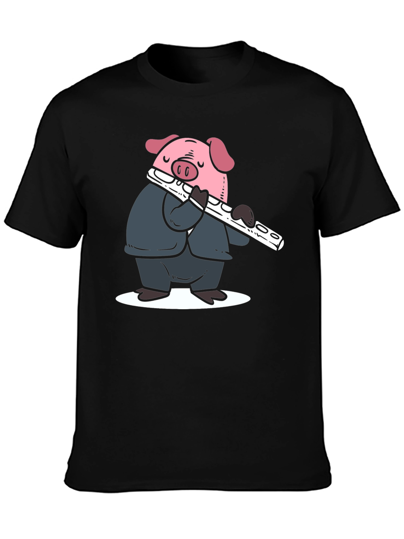 Black Pig Flute Player Graphic T-Shirt - Black view 3