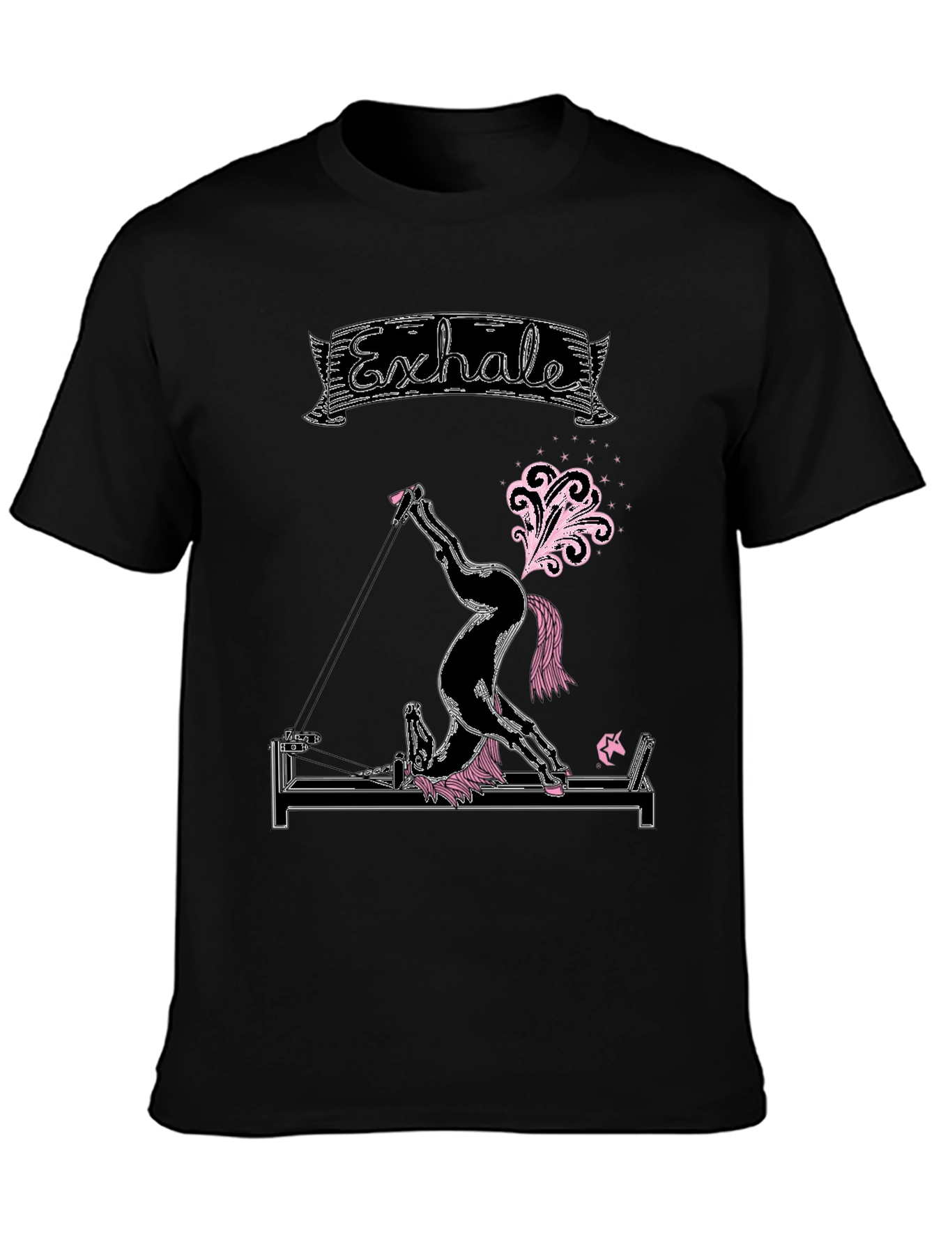 Black Exhale Pilates Horse T-Shirt Funny Exercise Graphic Tee view 3