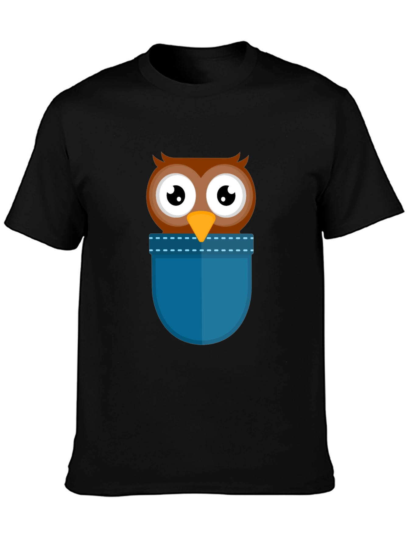 Black Cartoon Owl Pocket T-Shirt - Black view 3