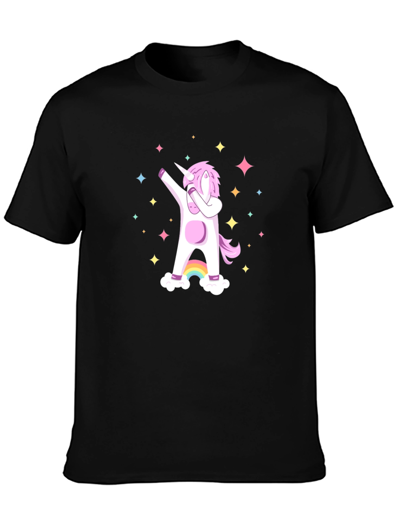 Black Dabbing Unicorn Graphic Tee - Black Cotton Casual Shirt view 3