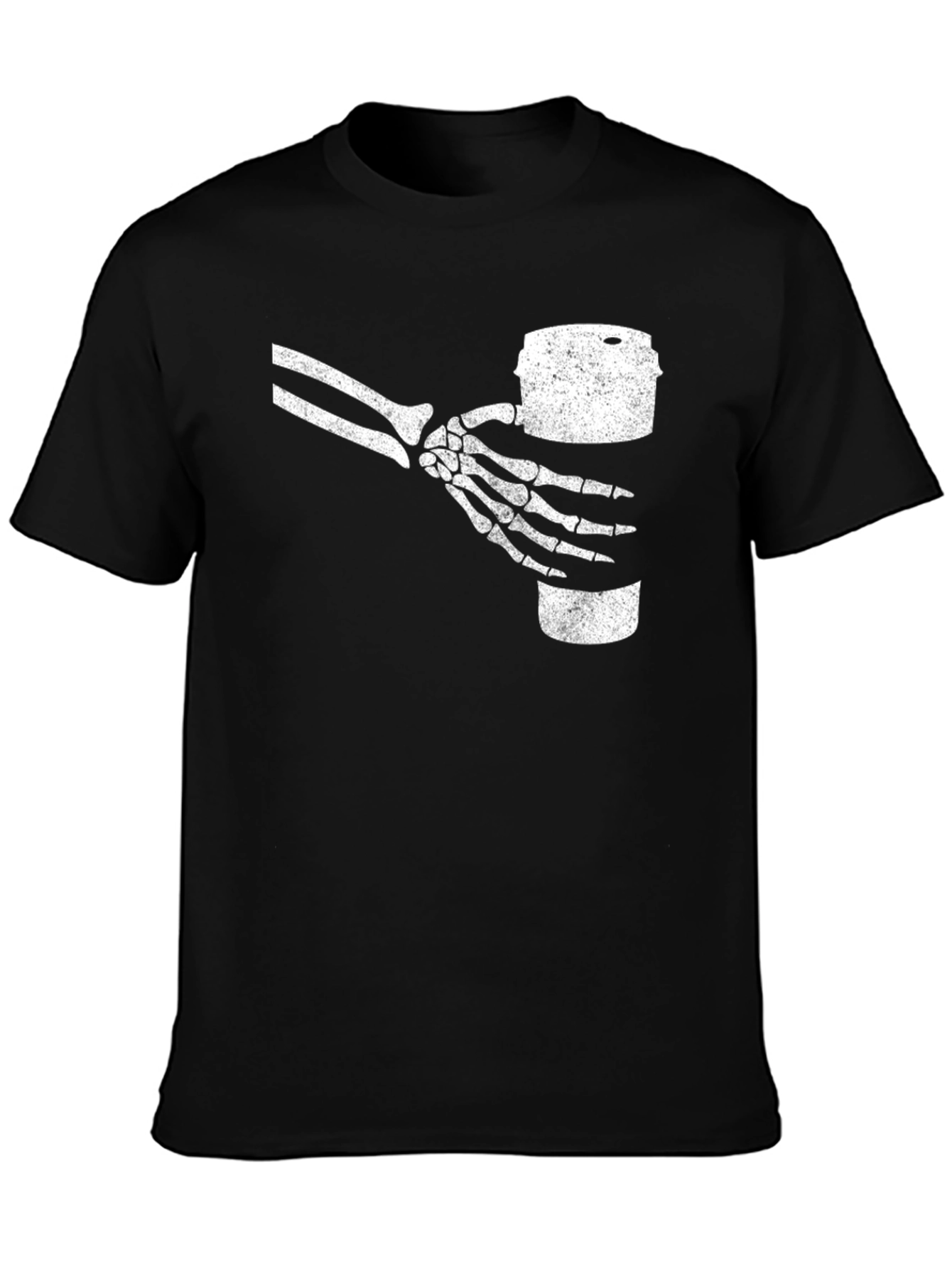 Black Skeleton Hand Holding Drink T-Shirt - Black view 3