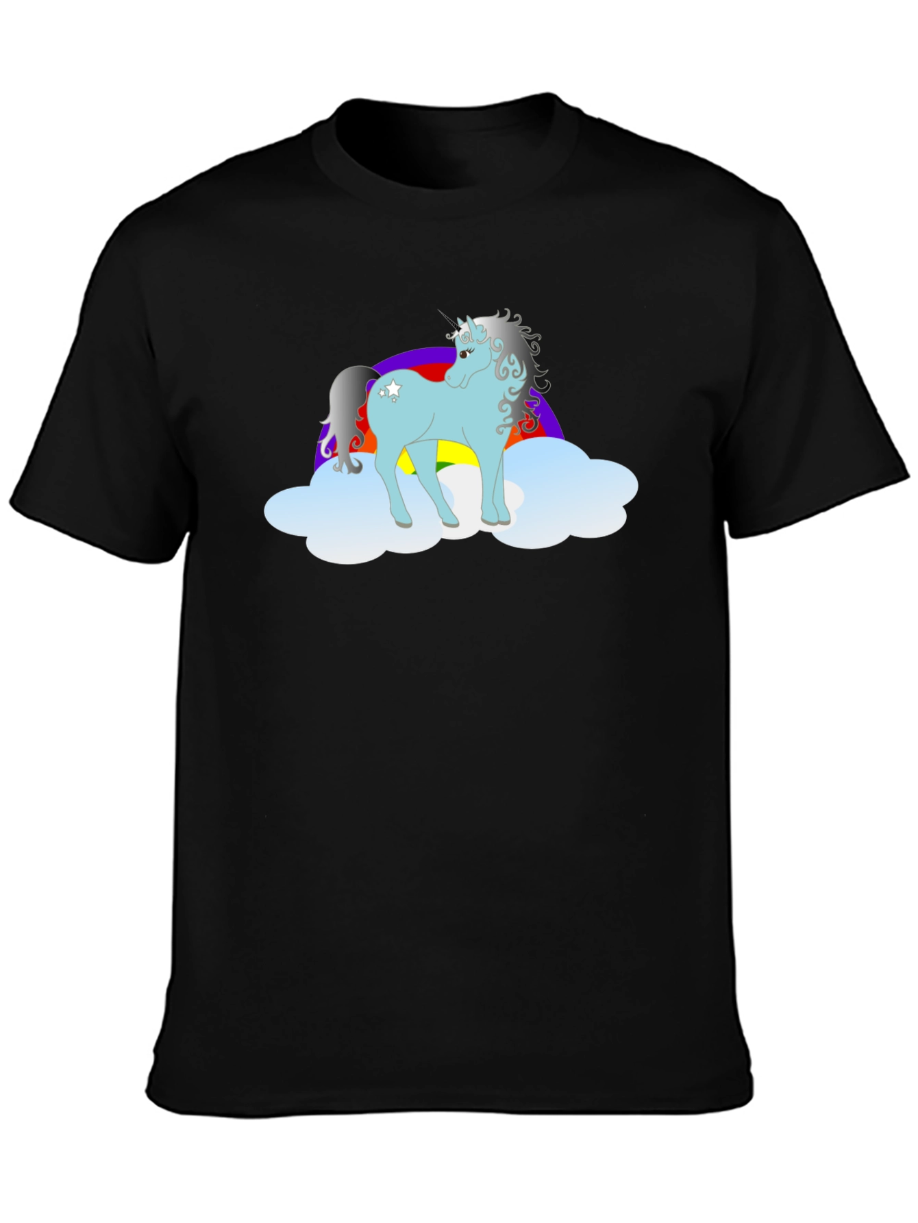 Black Unicorn Rainbow Cloud T-Shirt - Black Cotton Tee view 3