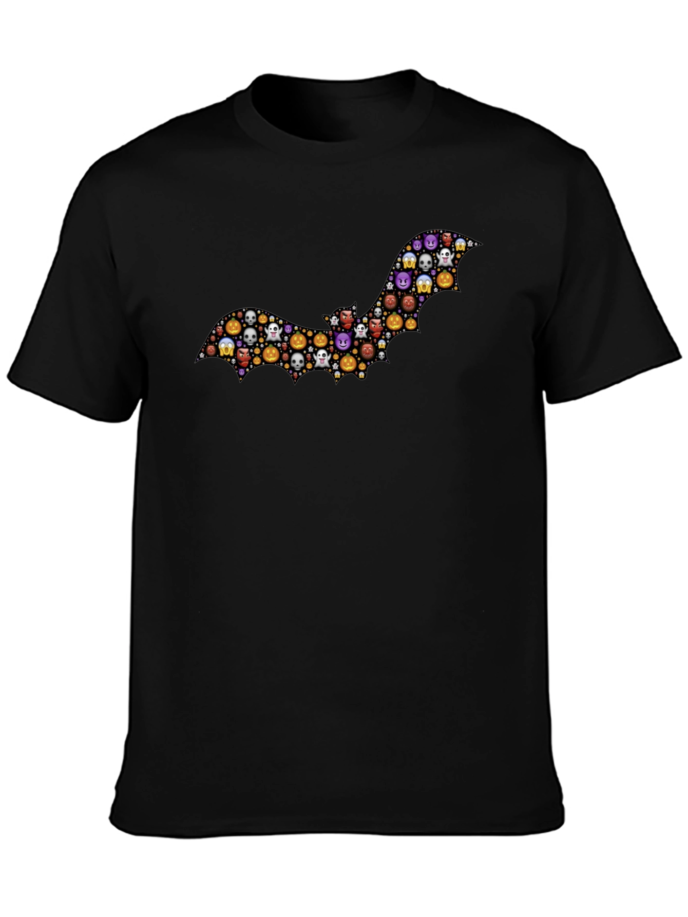 Black Halloween Emoji Bat T-Shirt view 3