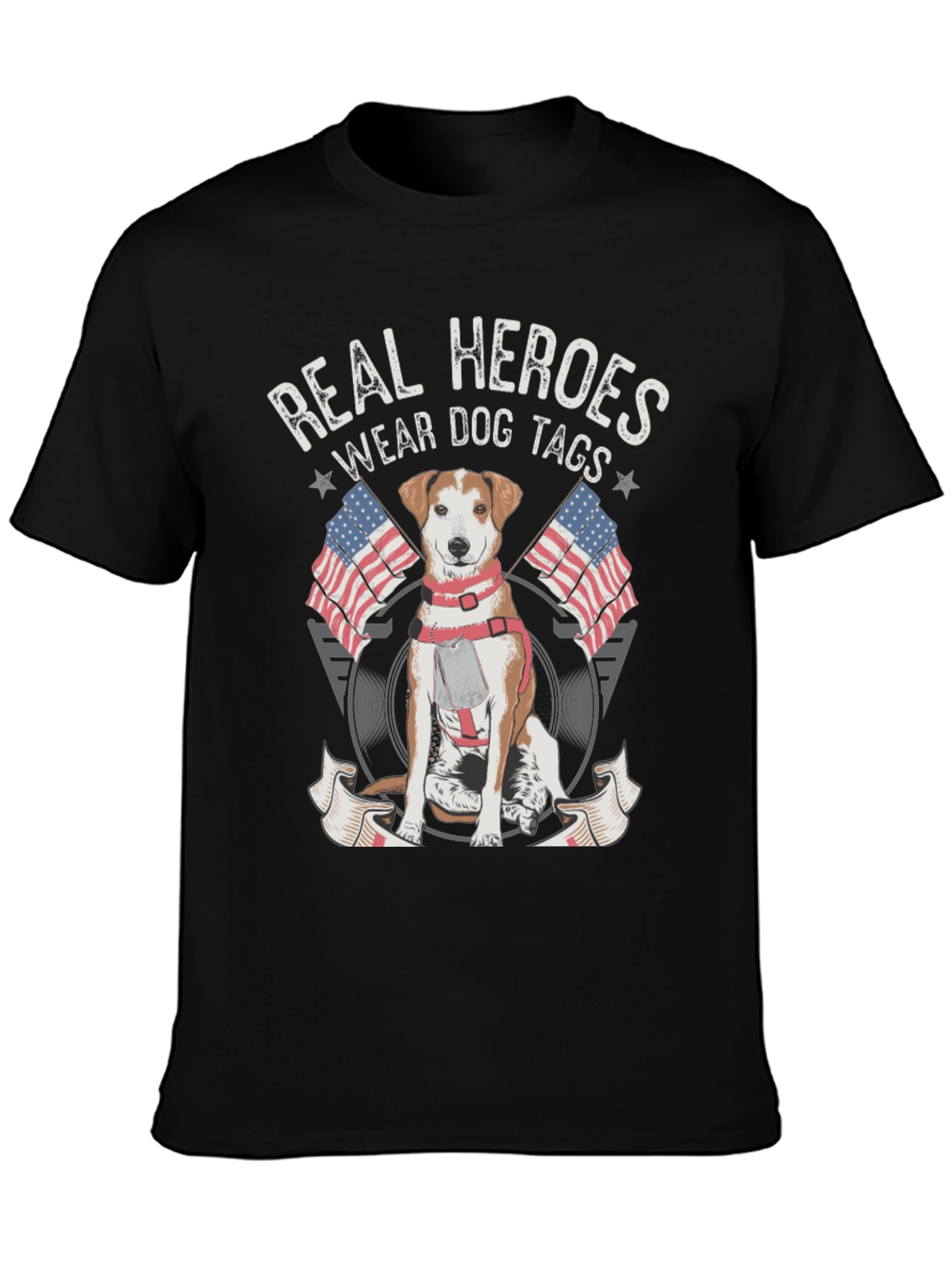 Black Real Heroes Wear Dog Tags T-Shirt view 3