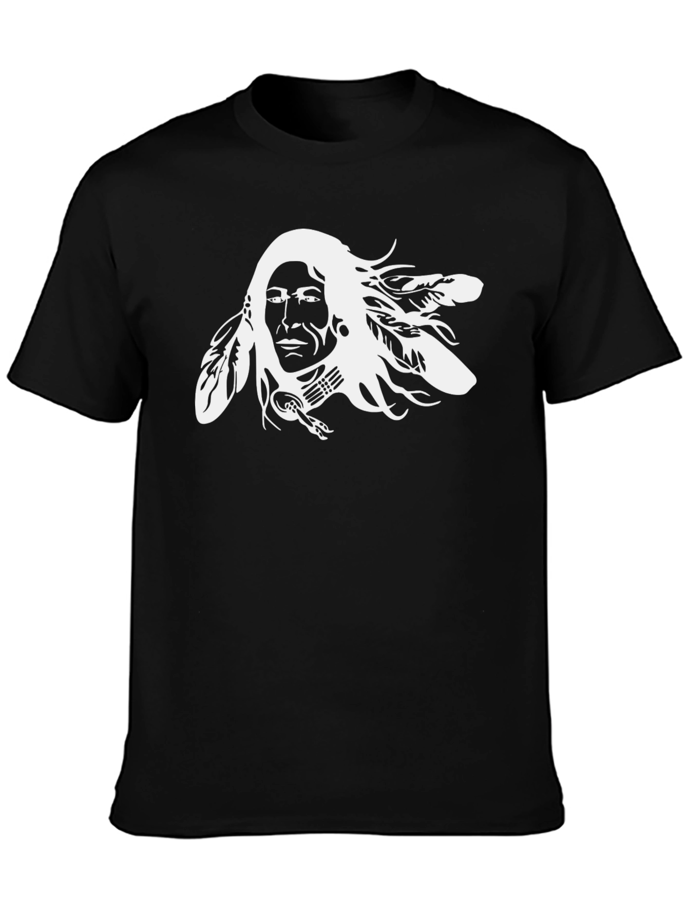 Black Native American Chief Graphic Tee - Black Cotton T-Shirt view 3