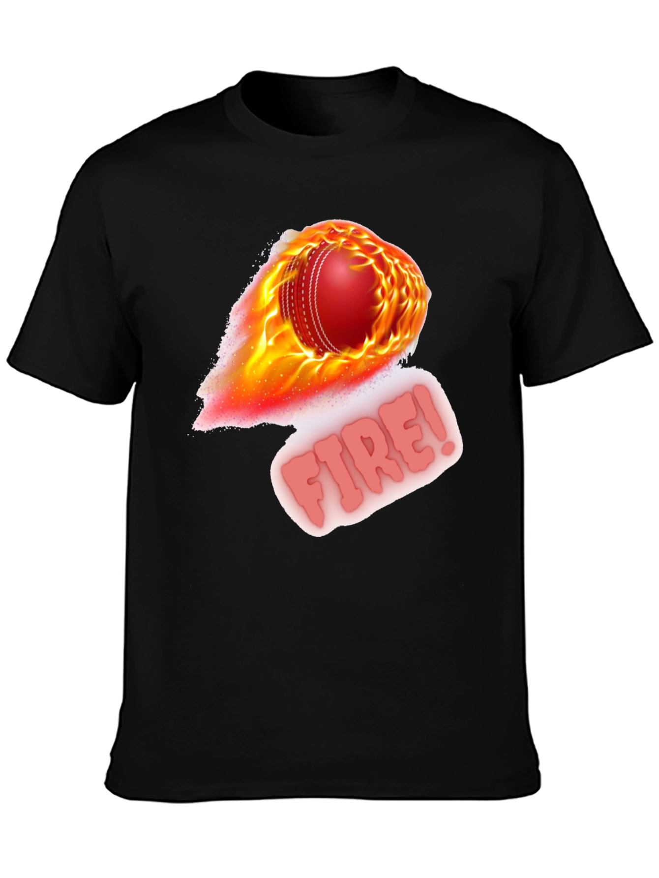 Black Fiery Cricket Ball Graphic Tee - Black Cotton Blend view 3