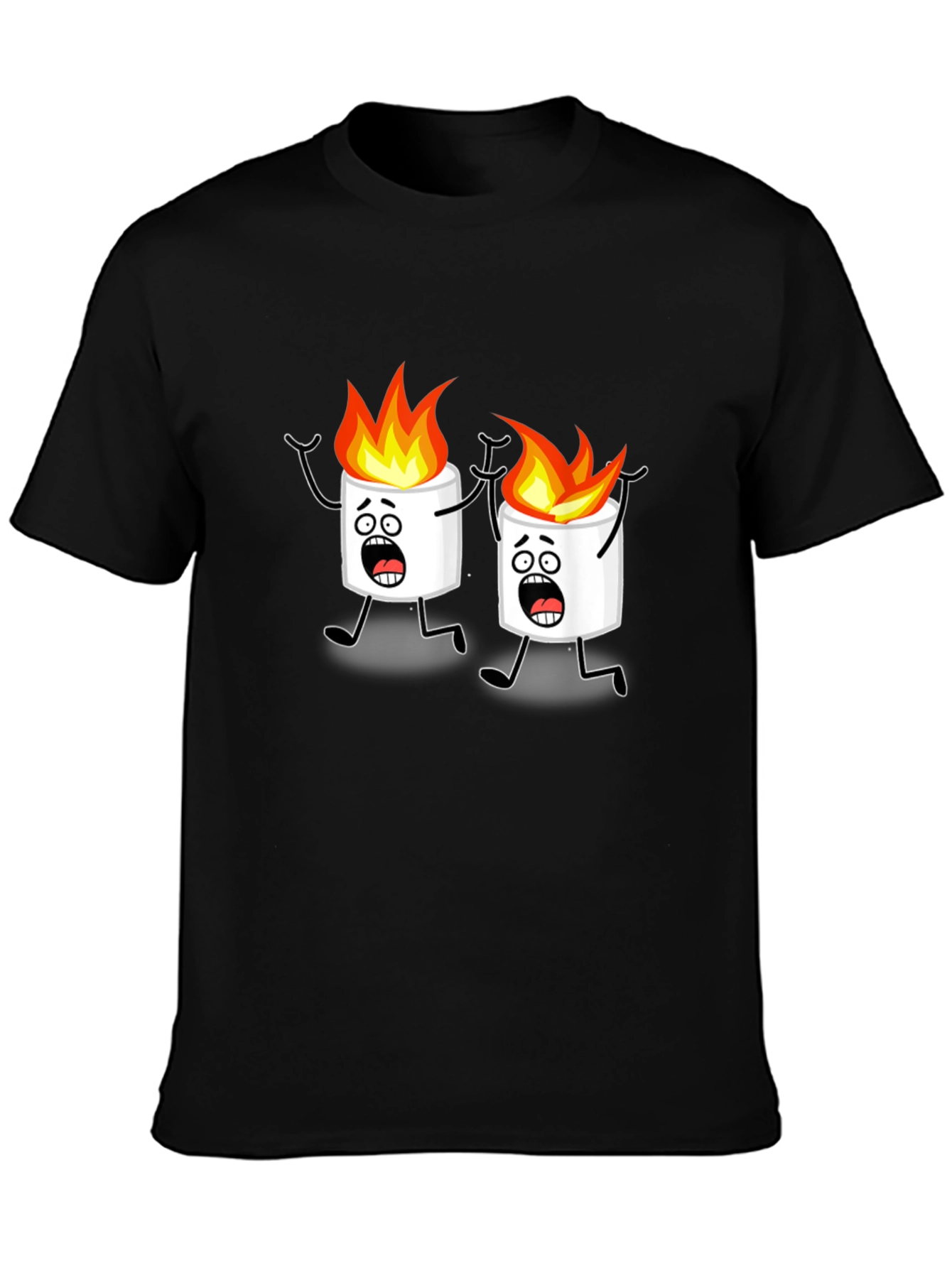 Black Scared Marshmallow Cartoon Graphic Black Tee view 3
