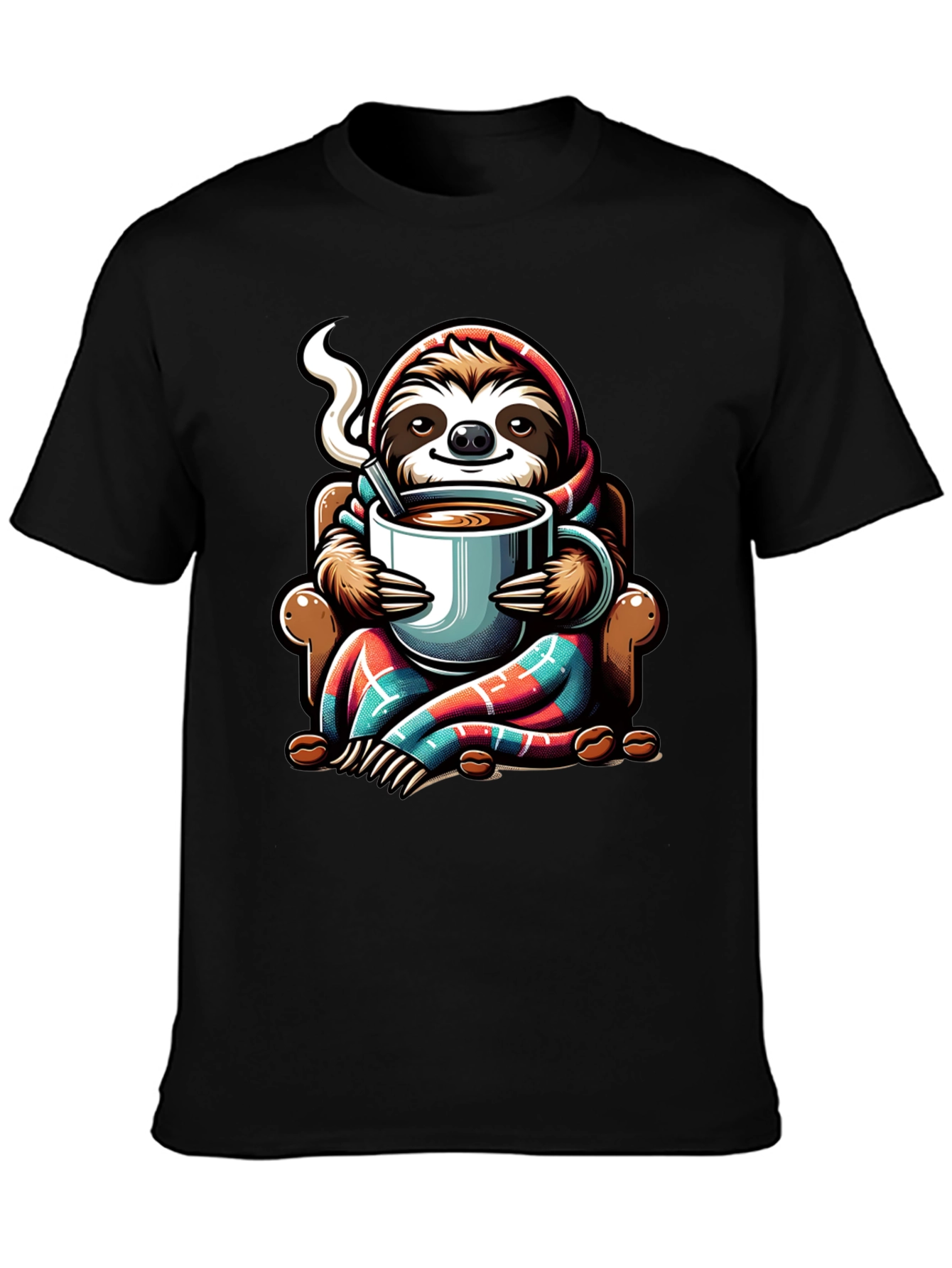 Black Cozy Sloth Coffee Lover T-Shirt view 3