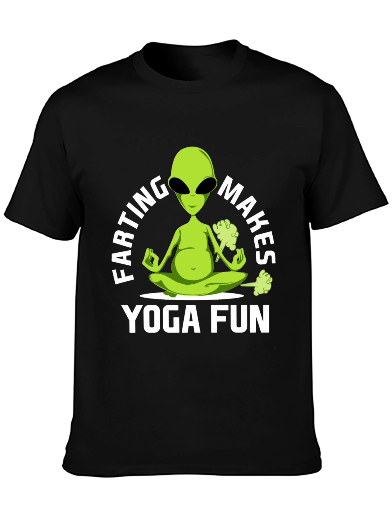 Black Farting Alien Yoga Funny T-Shirt view 3