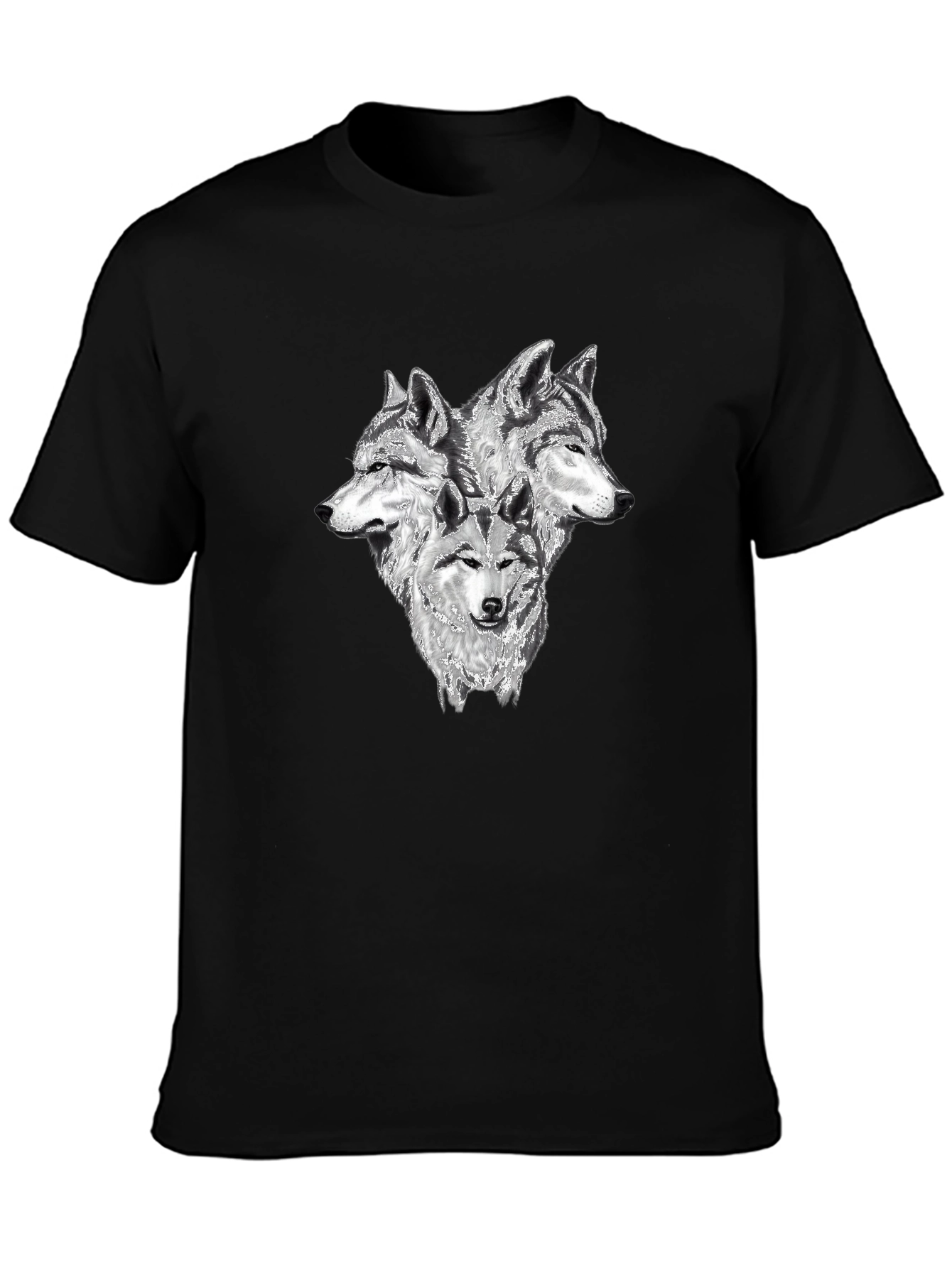 Black Three Wolf Head Graphic T-Shirt - Black view 3