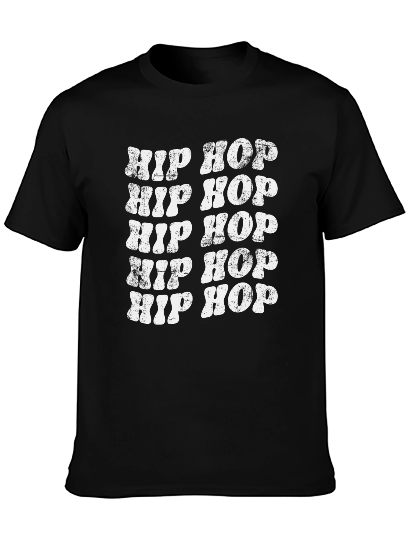 Black Retro Hip Hop T-Shirt - Distressed Design view 3