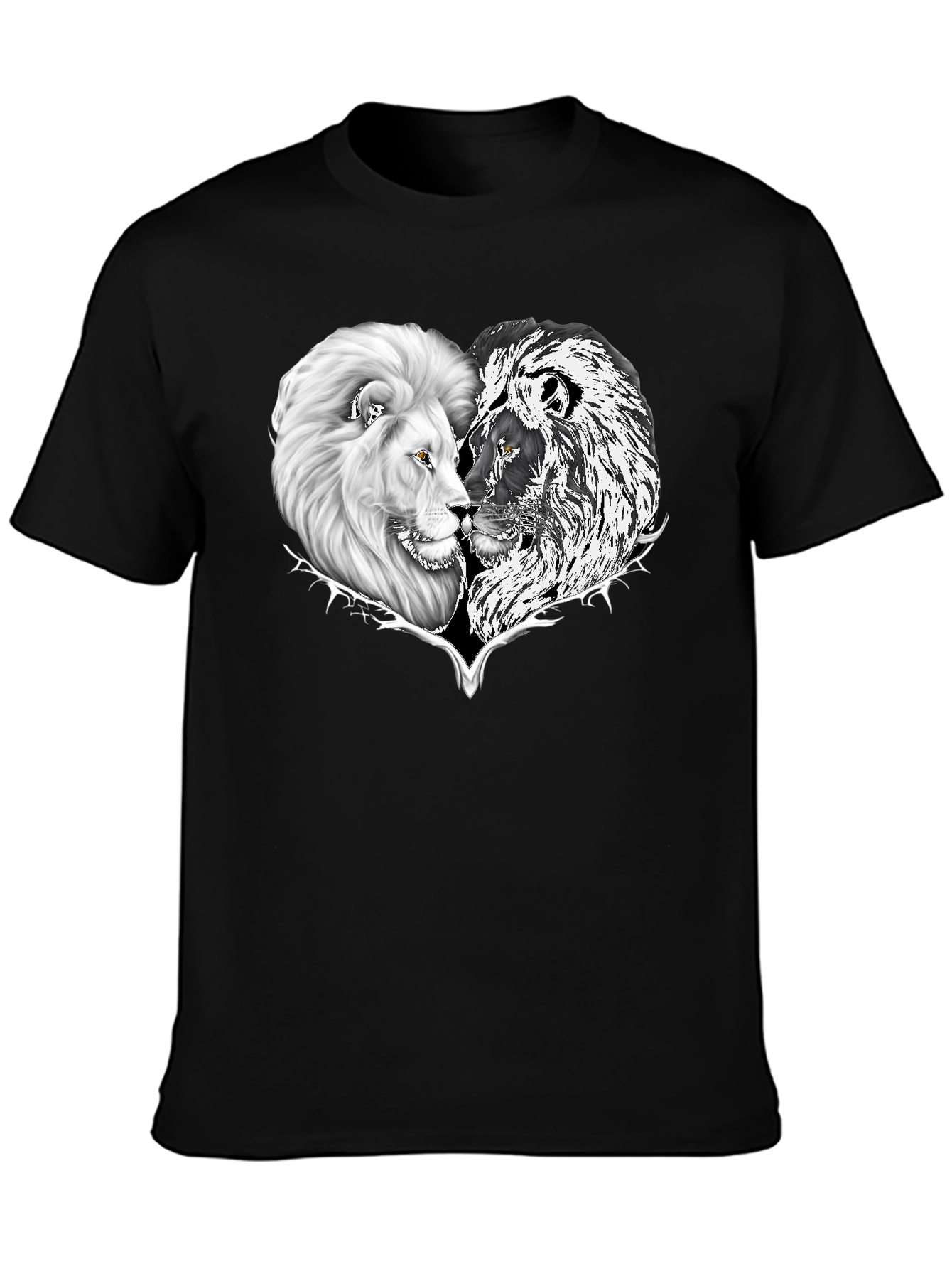 Black Yin Yang Lion Heart Graphic Tee - Black view 3