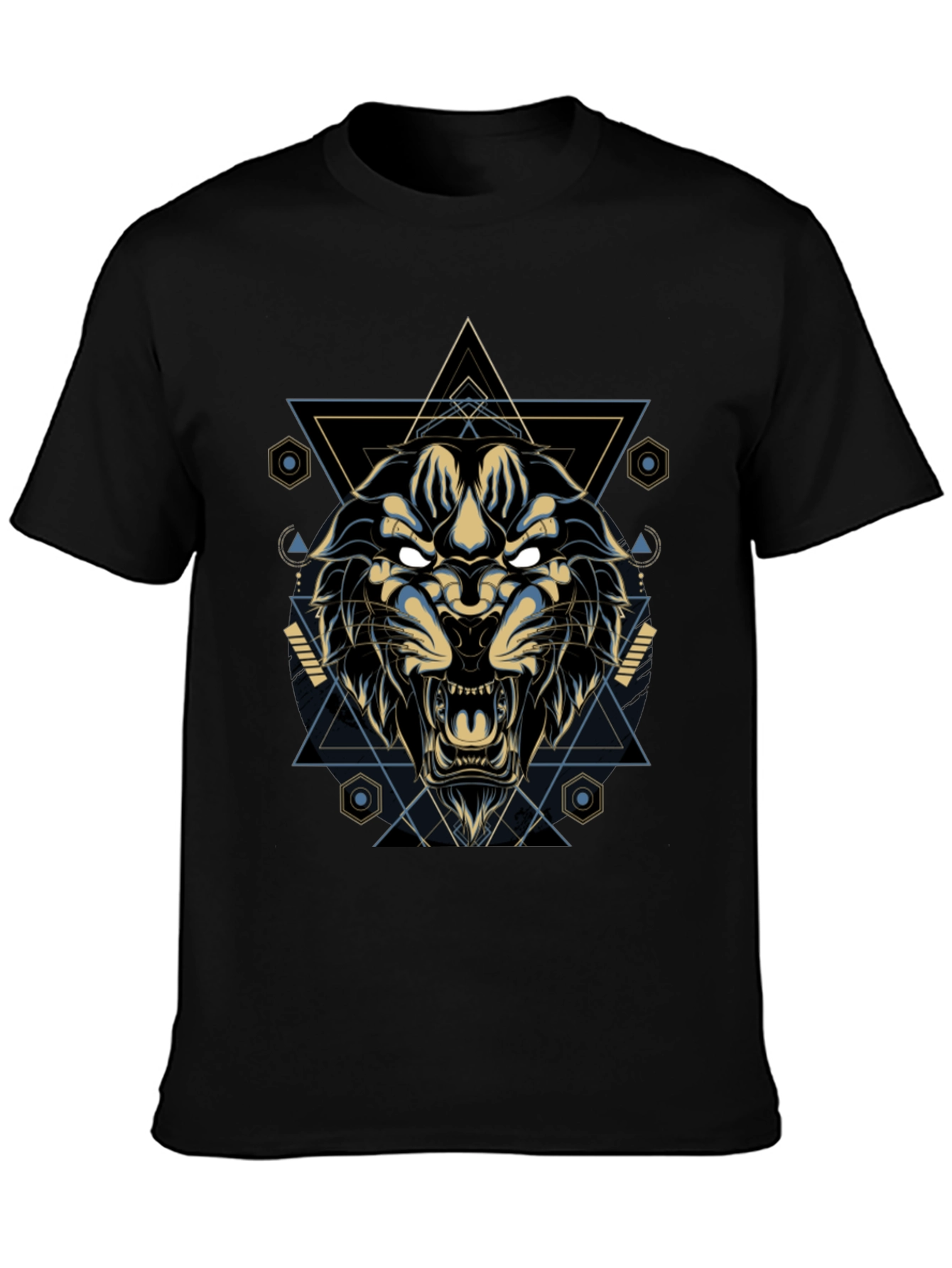 Black Geometric Lion Graphic Tee - Cool & Stylish view 3