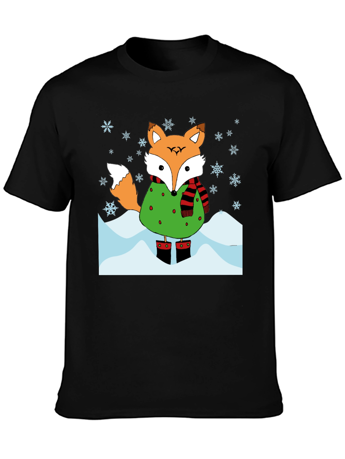 Black Winter Fox Graphic T-Shirt view 3