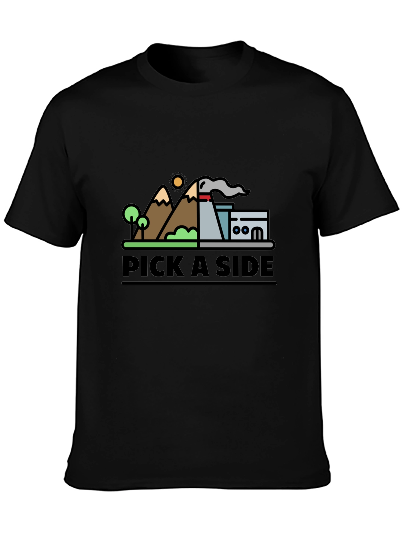 Black Pick A Side Graphic Tee - Nature vs Industry T-Shirt view 3