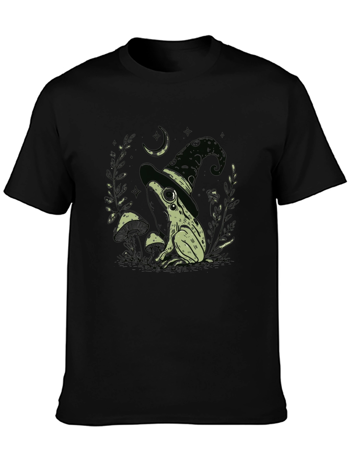 Black Witch Frog Graphic Tee - Black Cotton Blend T-Shirt view 3