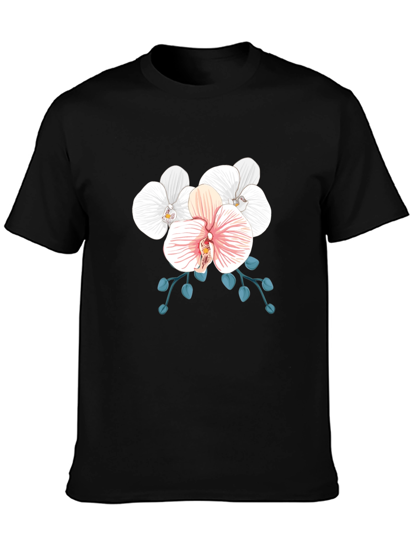 Black Floral Orchid Graphic Tee - Black Cotton Blend view 3