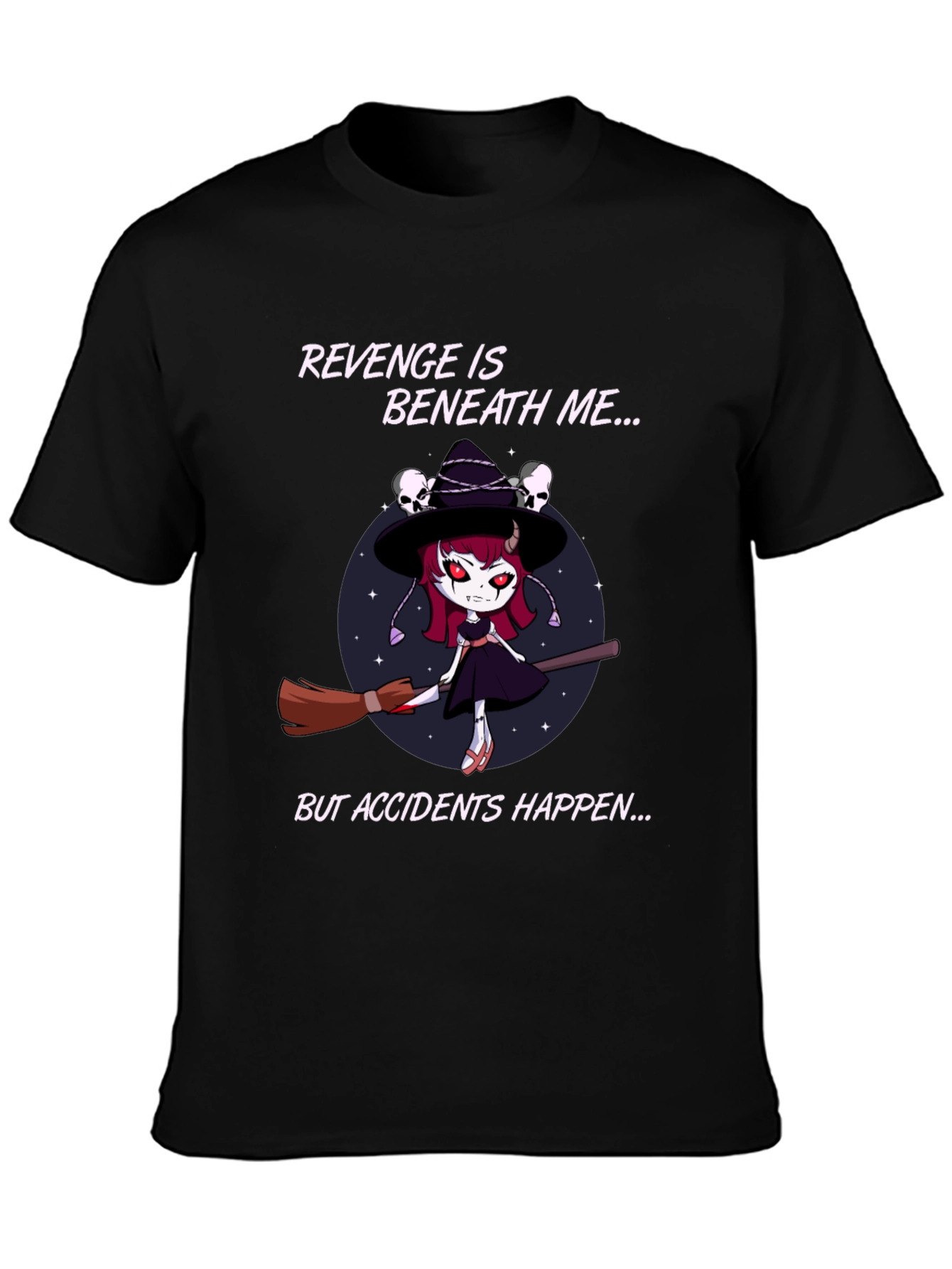 Black Revenge Witch T-Shirt: Accidents Happen - Black Cotton Tee view 3