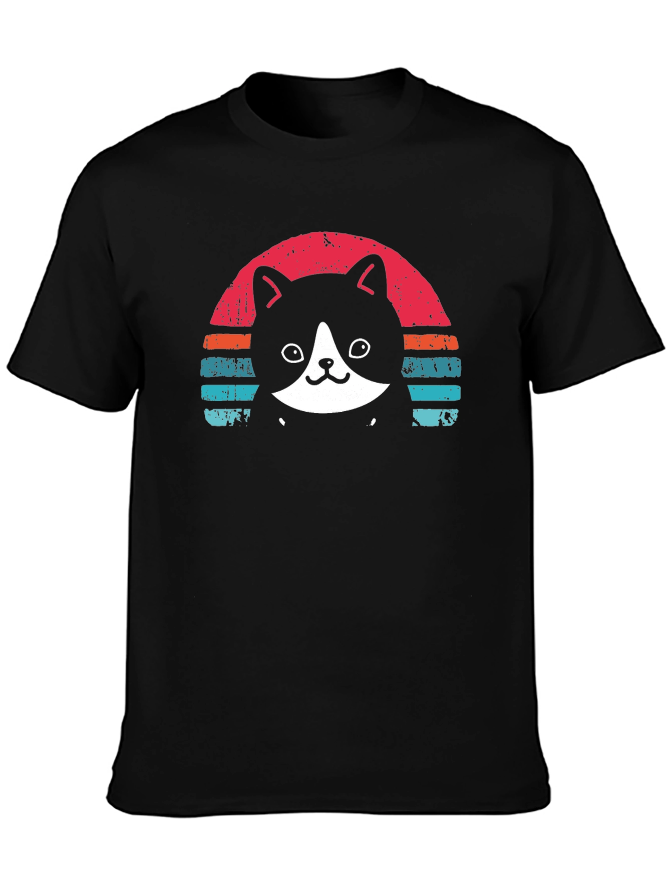 Black Retro Cat T-Shirt - Black Crew Neck Tee view 3