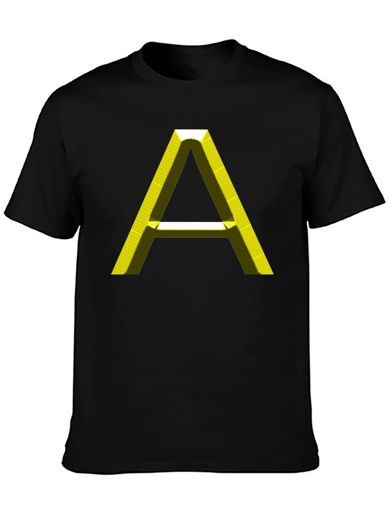 Black Men's Black T-Shirt with 3D Yellow "A" Graphic view 3