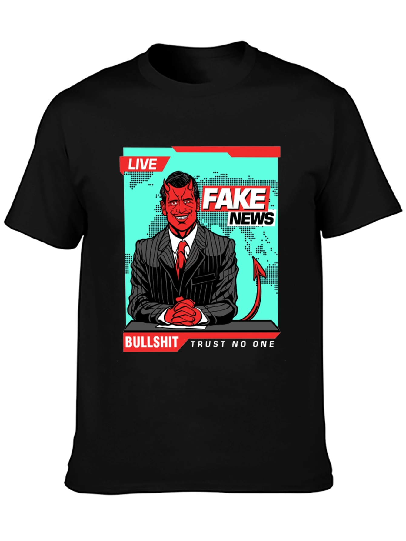 Black Fake News Devil T-Shirt - Trust No One view 3